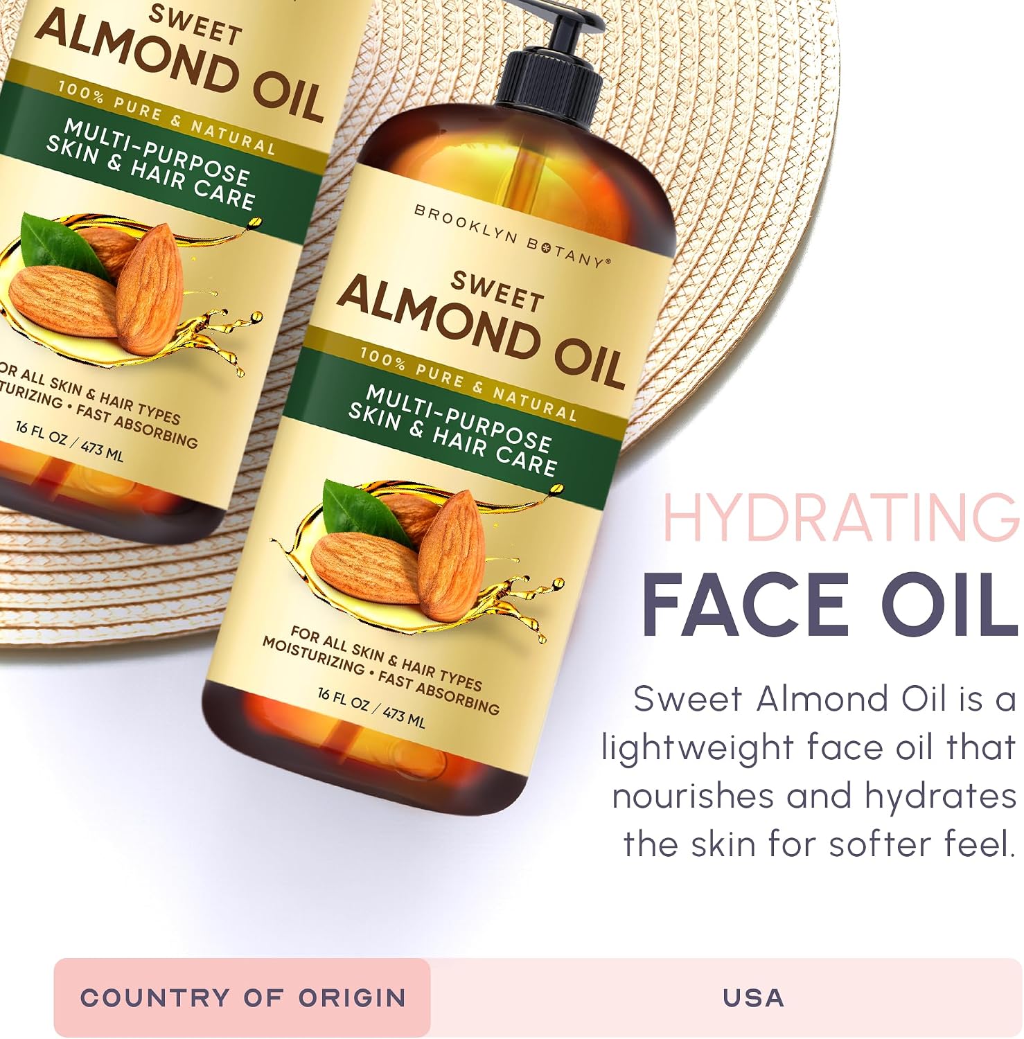 Detalle 2 de Brooklyn Botany Sweet Almond Oil (16 Fl Oz): A practical carrier oil for hair, skin, and massage