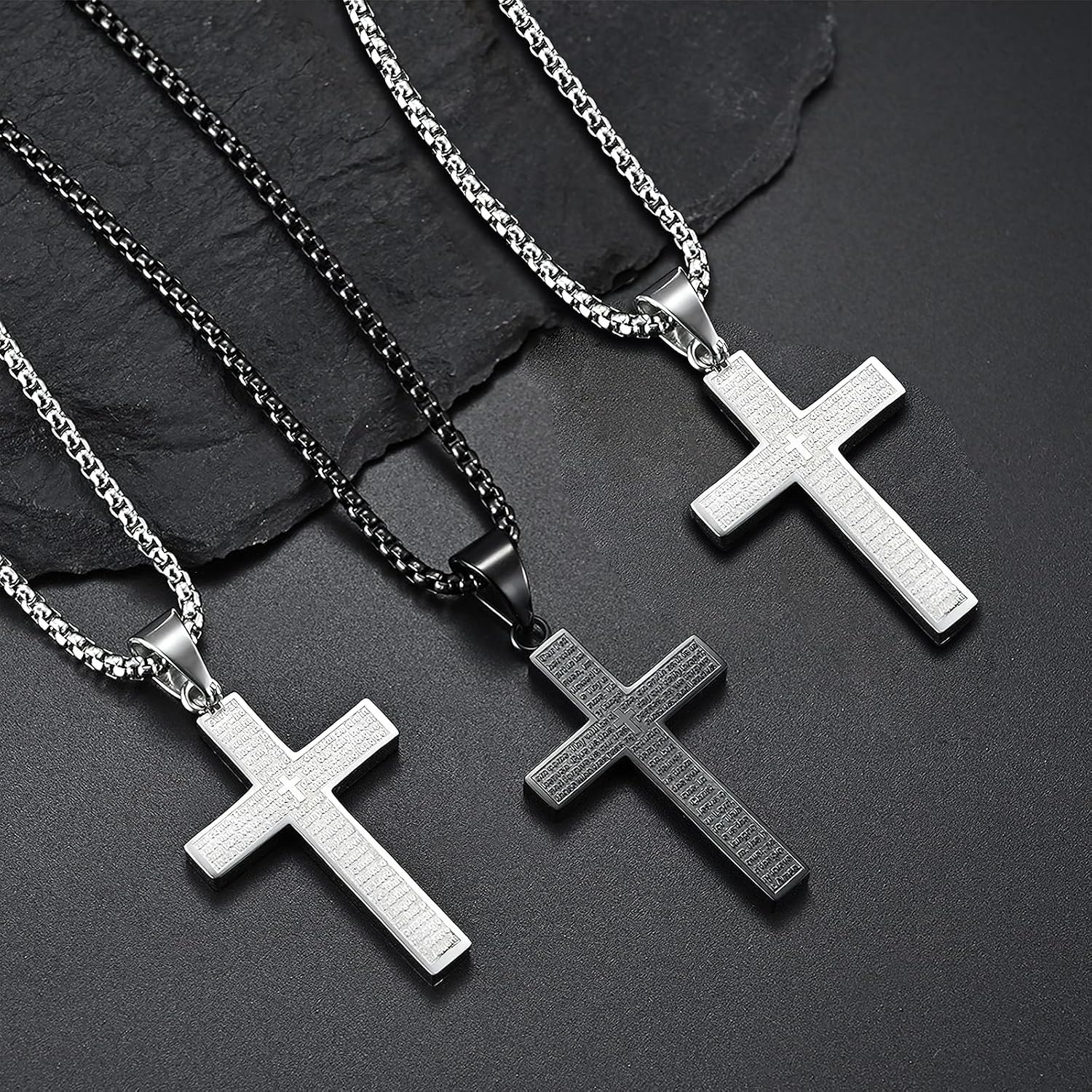Thumbnail 3 de MERTTURM Kreuz Halskette für Herren aus Edelstahl, 60 cm Kette mit Kreuz-Anhänger (silber/schwarz/gold)
