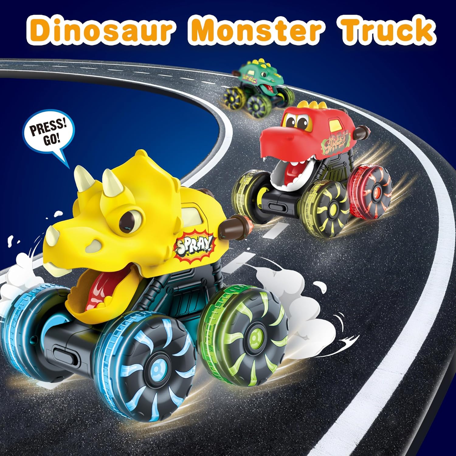 Thumbnail 4 de OMAKCOO 3 Pack Dinosaur Monster Truck Toys LED Wheels