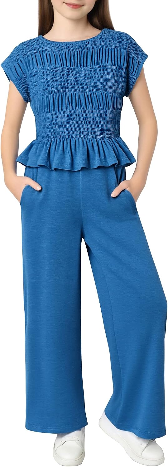 Detalle de Latnnut Girls' Two-Piece Outfit, Elastic-Waist Pants