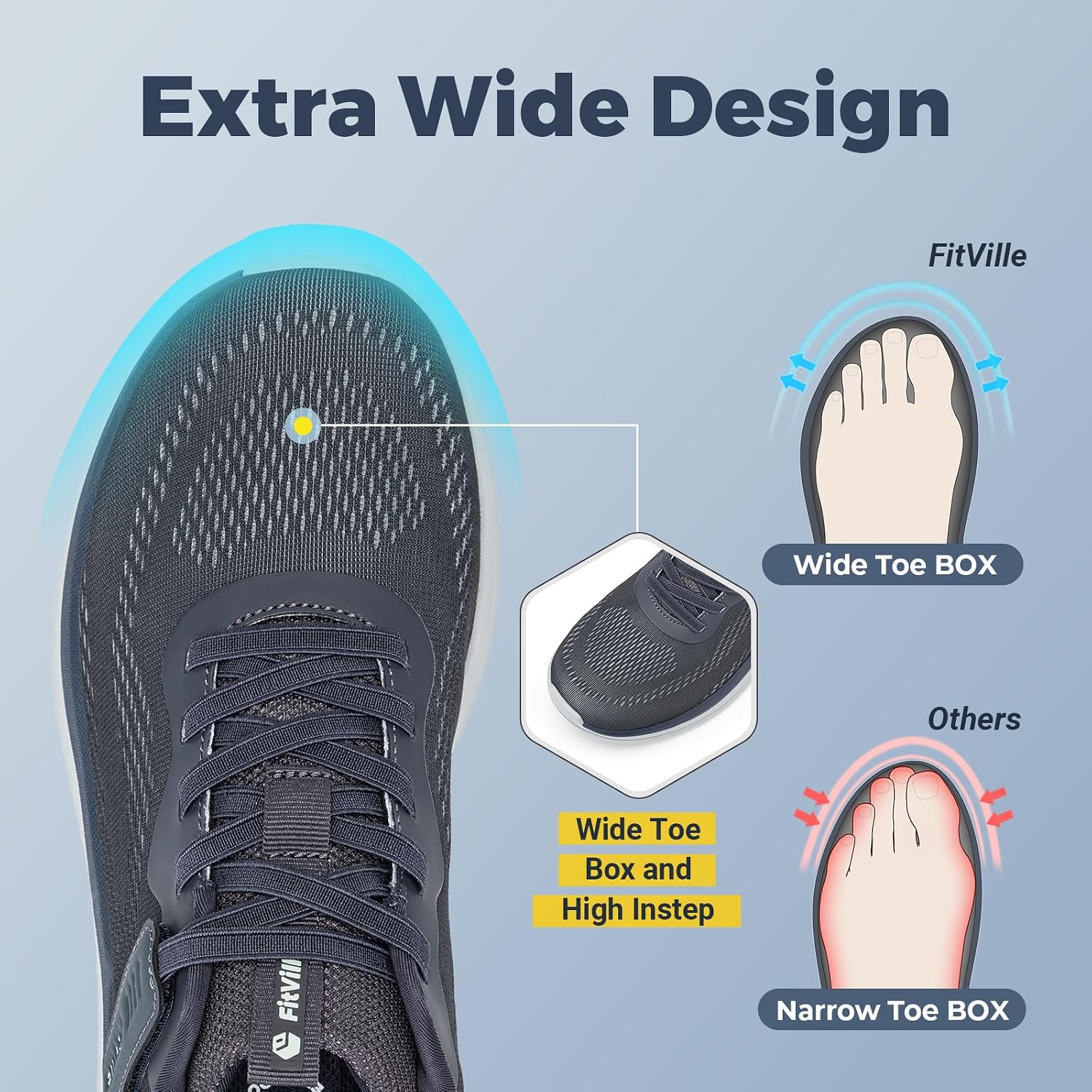 Detalle de FitVille Mens Extra Wide Trainers with Arch Support — road running shoes in a wide toe fit