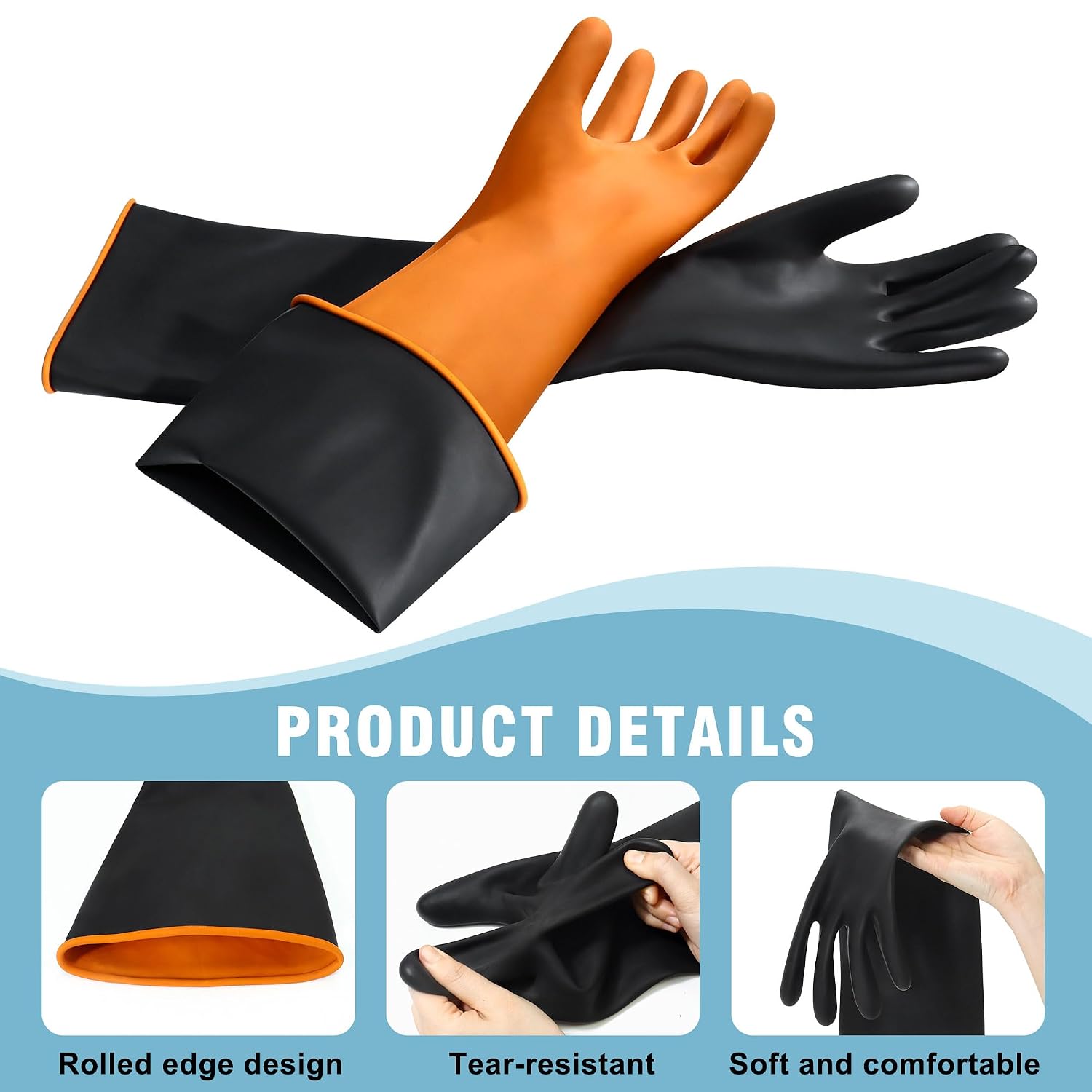 Detalle de Albefer 22" Long Rubber Gloves – Chemical Resistant, Heavy Duty