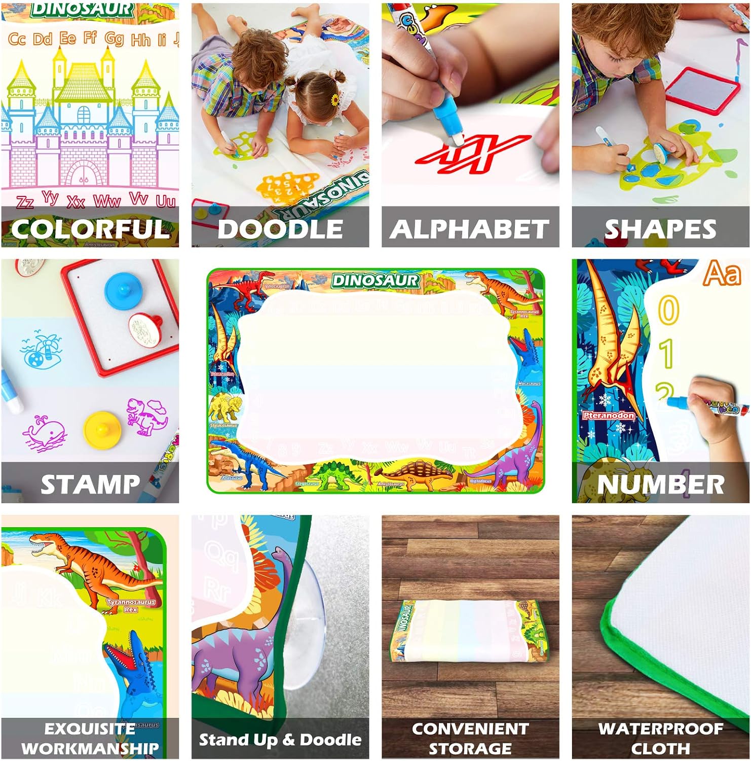 Thumbnail 6 de Jasonwell JX-70080 Dinosaur Water Doodle Mat, 60 x 40 Inches, Reusable