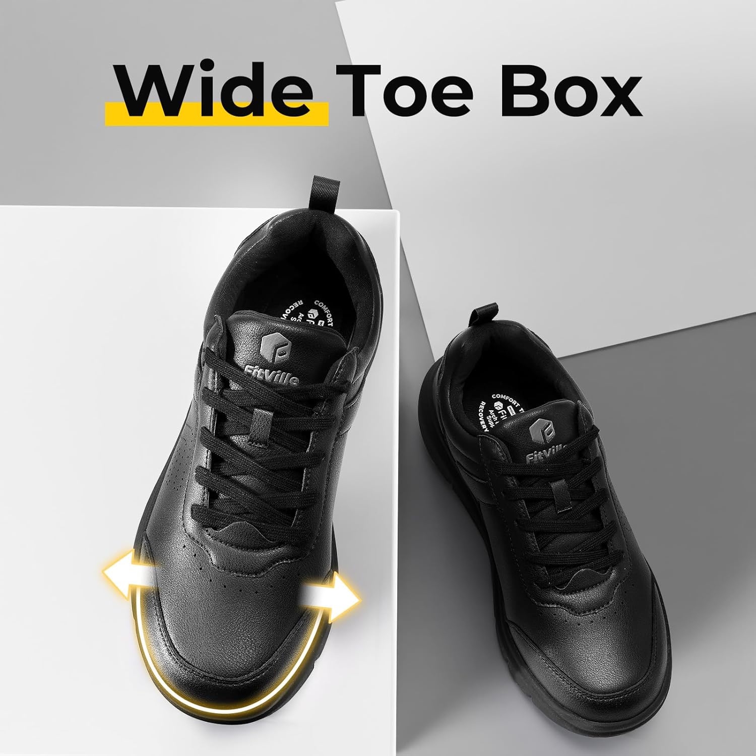 Thumbnail 3 de FitVille Extra Weit Freizeitschuhe Herren – Veganes Leder, gepolsterte Laufsneaker mit besonders breiter Passform