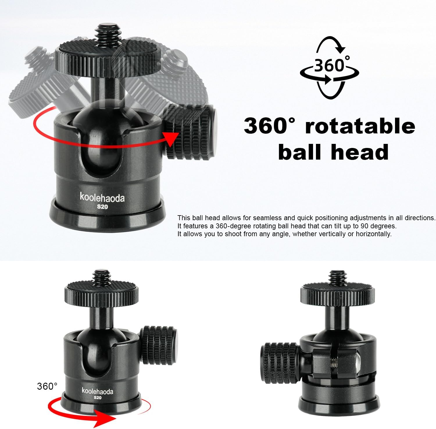 Thumbnail 4 de koolehaoda Mini-Kugelkopf-Stativkopf mit Kaltschuh-Halterung (360°) und 1/4-Zoll-Schraube