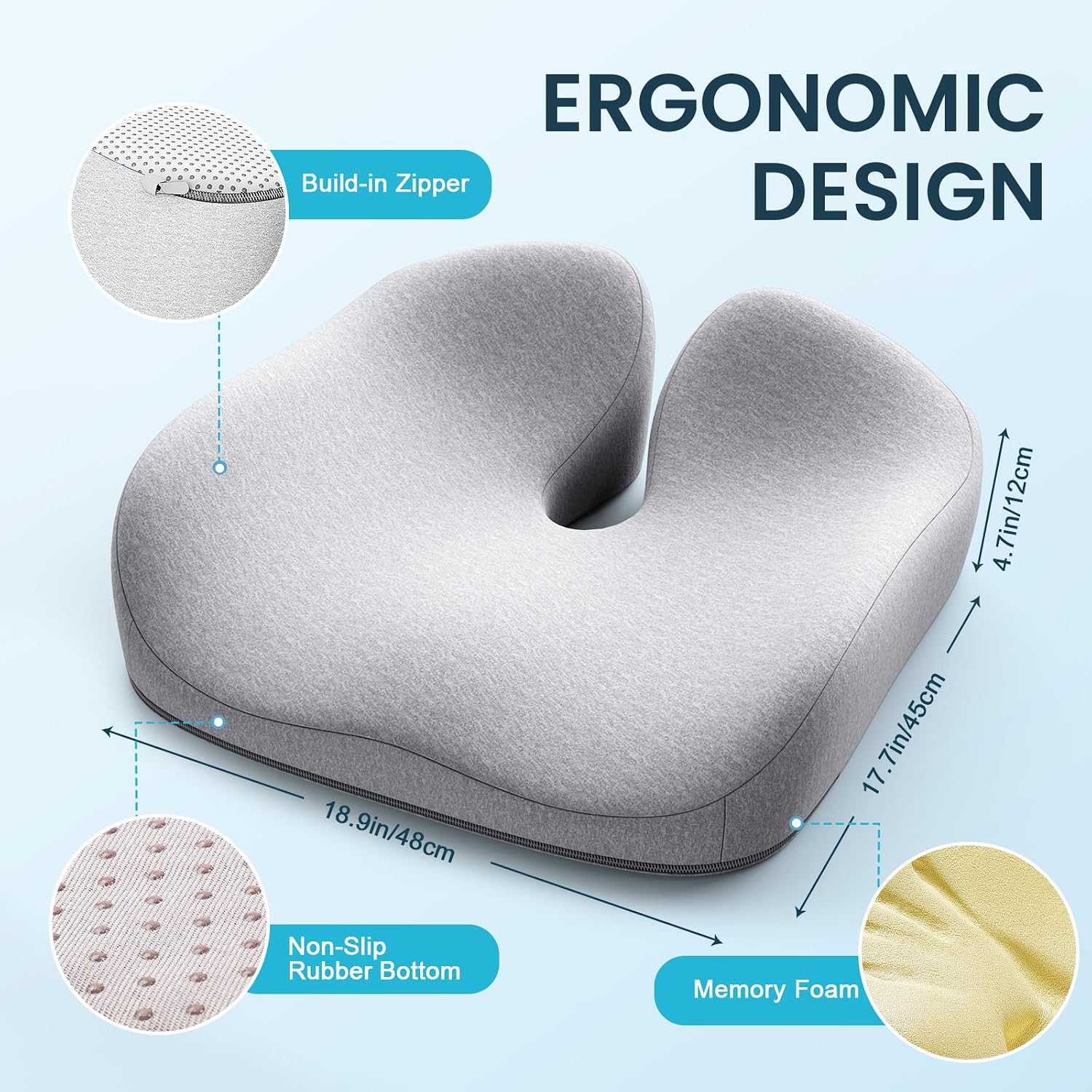 Detalle de Benazcap BE-Caesar Atypical Cushion Grey Memory Foam Seat Cushion