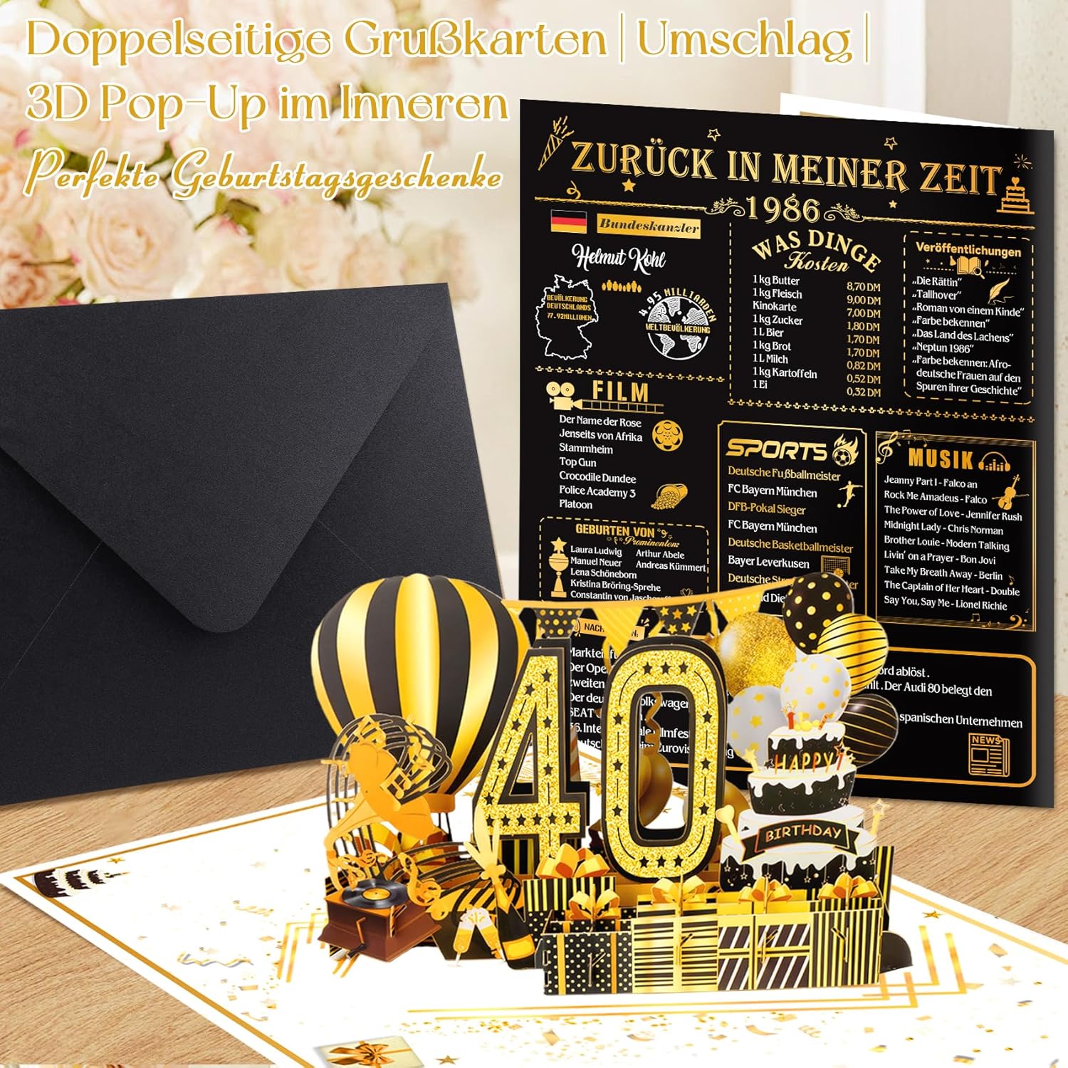 Thumbnail 5 de OLOSONG Geburtstagskarte 40 mit 3D Pop-up und Umschlag (Back in 1986)