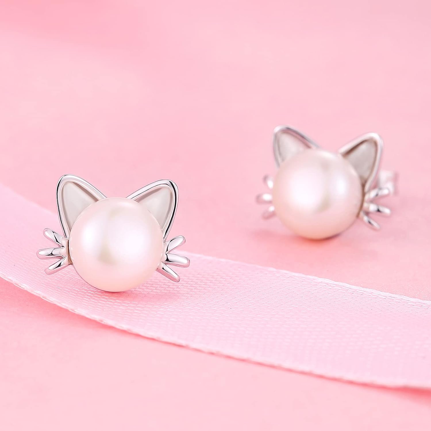Thumbnail 4 de jiamiaoi Katzen Ohrstecker Kinder & Damen mit Süßwasserperle aus 925 Sterling-Silber