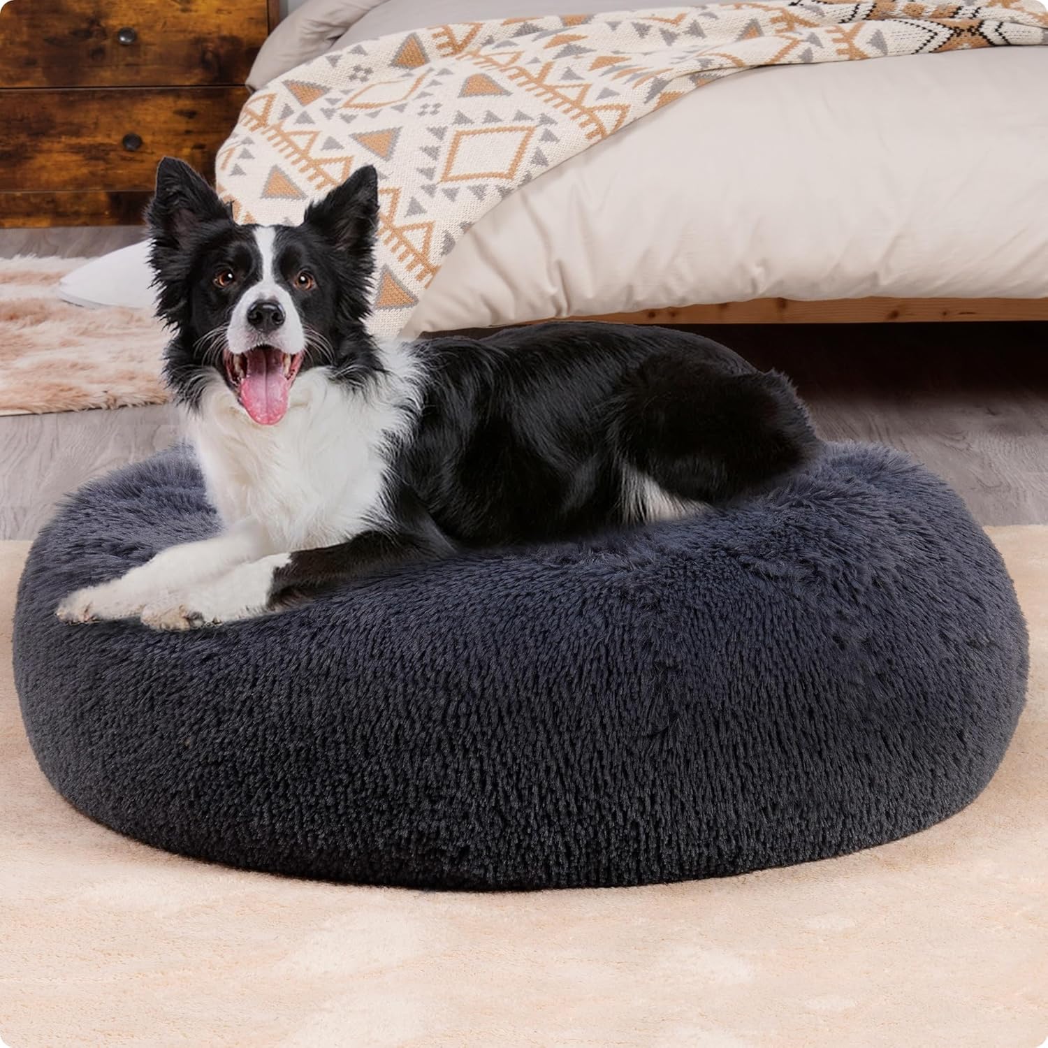 Detalle de HMTOPE orthopädisches rundes Hundebett 80 cm Ø – dunkelgrau, waschbarer Donut/Kuschelkorb