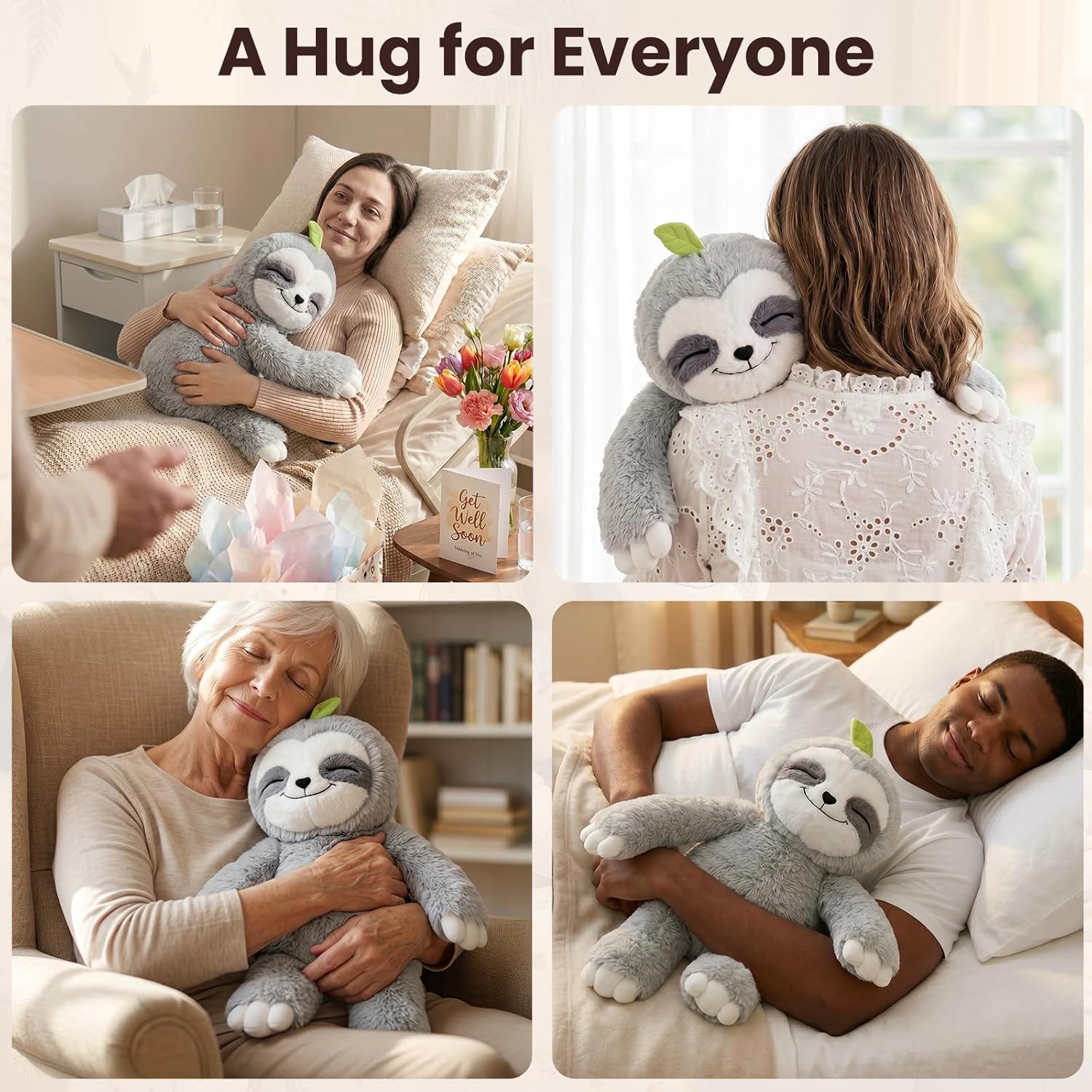 Detalle 2 de Mewaii Weighted Sloth Teddy Plush (1.5KG) – 38cm soft weighted anxiety cuddle toy