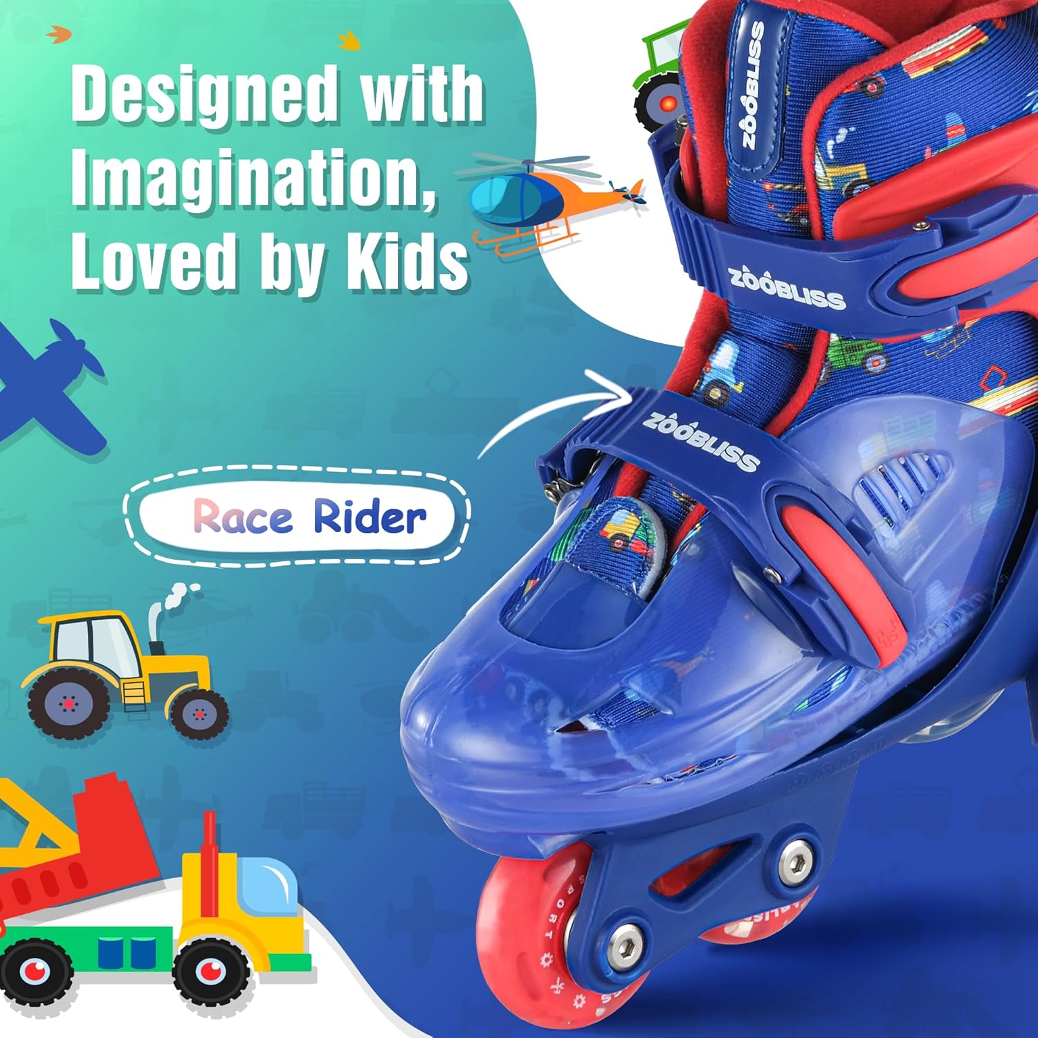 Detalle de ZOOBLISS Kids Roller Skates for Beginners (4-Size Adjustable, Tri-Wheel Training, Light-Up Wheels) for Ages 3-7