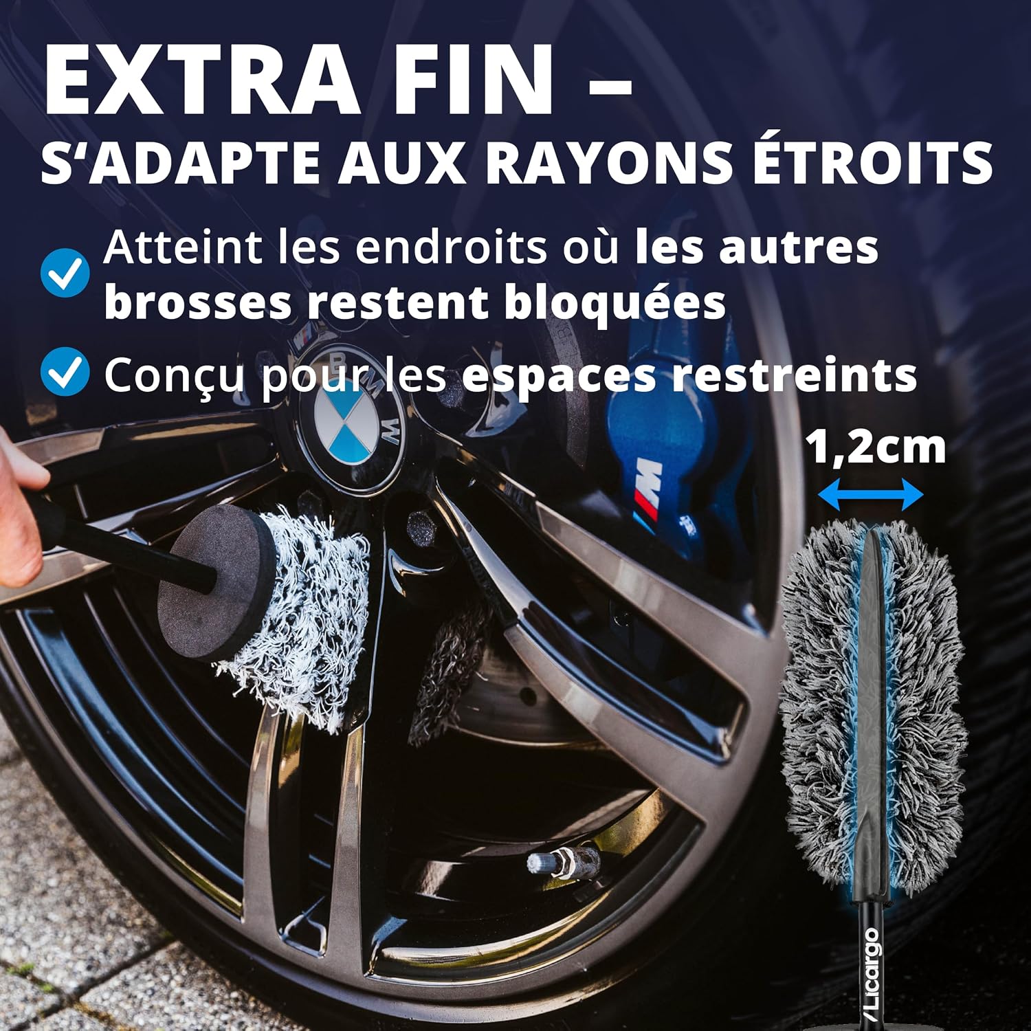 Detalle de LICARGO Brosse Jante Microfibre Extra Fine – Nettoyage en profondeur des jantes, noyau stable