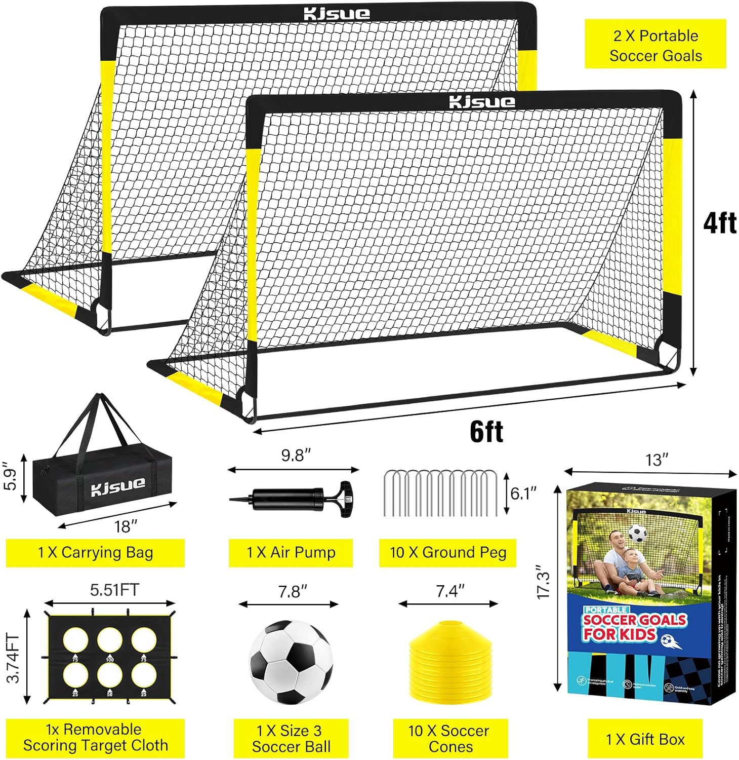 Detalle 2 de Kids Soccer Goal Backyard Set (2 Pack) — 6x4 ft Pop-Up Nets for Ages 3–12+