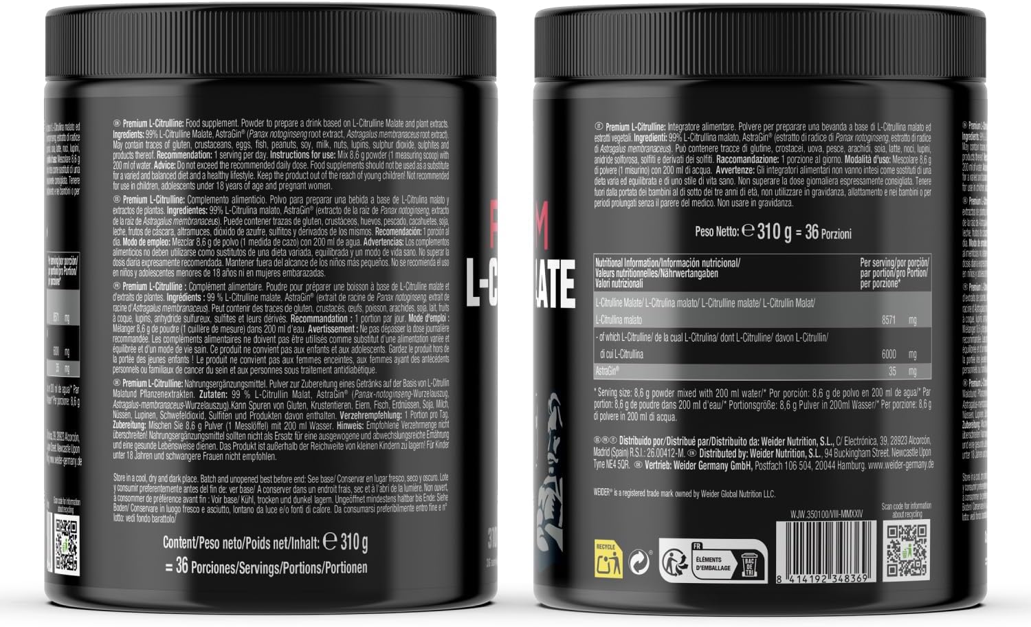 Detalle 2 de Weider Premium L-Citrulline Malate 310g 💪 Sin Estimulantes