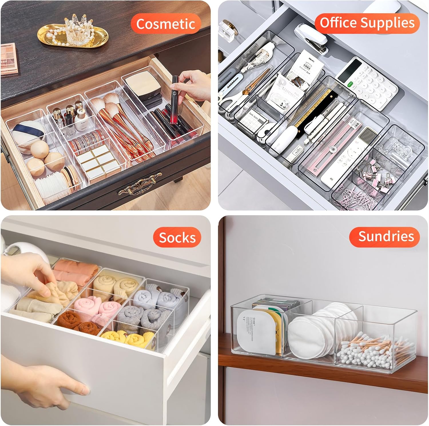 Thumbnail 6 de LUBOXIN Set of 2 Make Up Drawer Organiser – Clear Acrylic, 3-Compartment & 1-Compartment (Stackable)