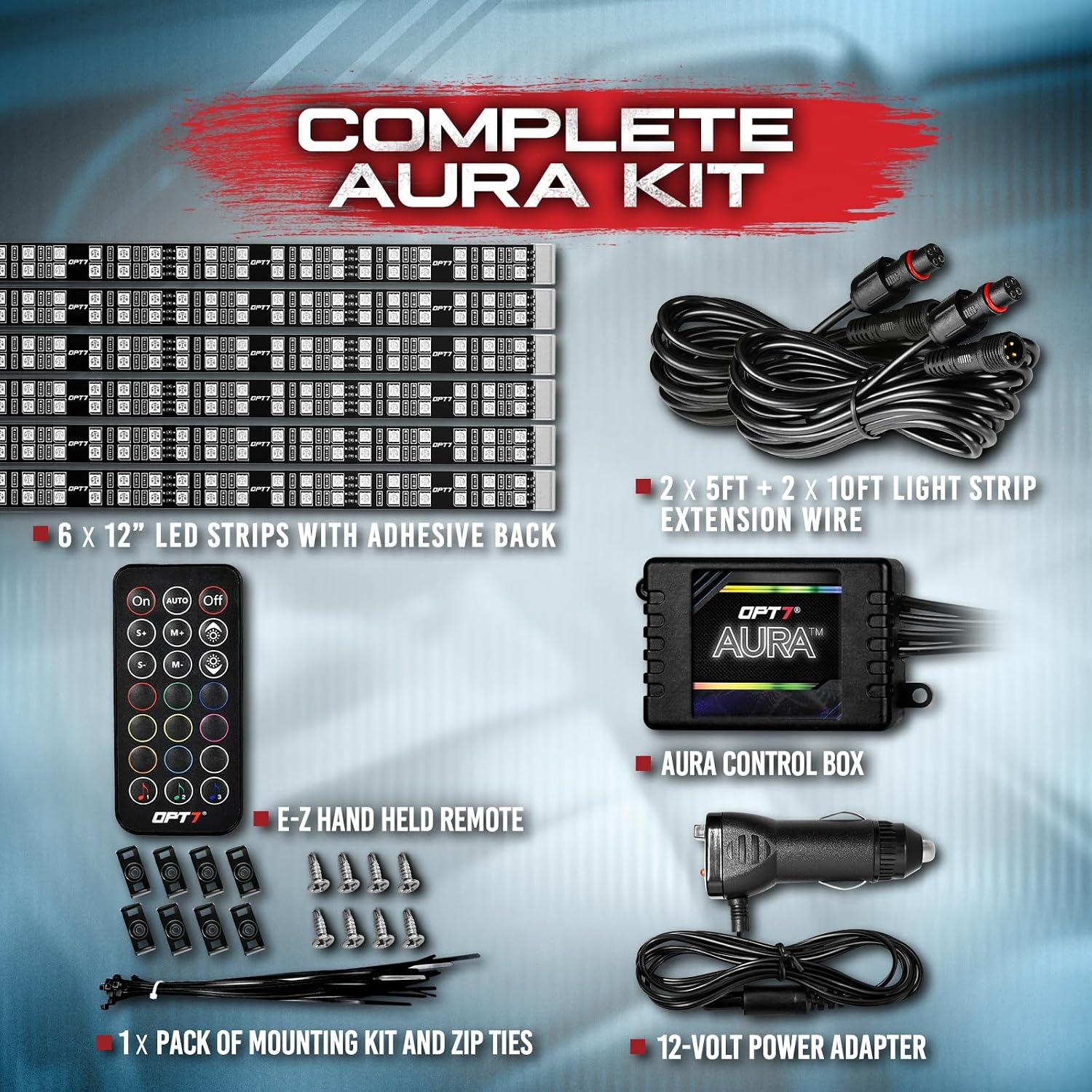 Thumbnail 5 de OPT7 Aura Double Row Car LED Lights Interior Kit (6pc) with Wireless Remote, Multicolor & Sound-Active Ambient Lighting