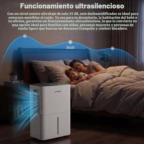 Detalle de SHANNA Deshumidificador 15L para Hogar — 40 m², con Apagado Automático y Garantía de 10 Años