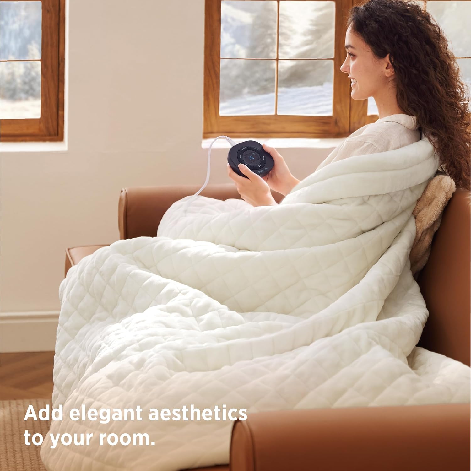 Thumbnail 6 de Bedsure Luxury Quilted Heated Throw Blanket, Ivory, 10 Heat Settings, 50x60