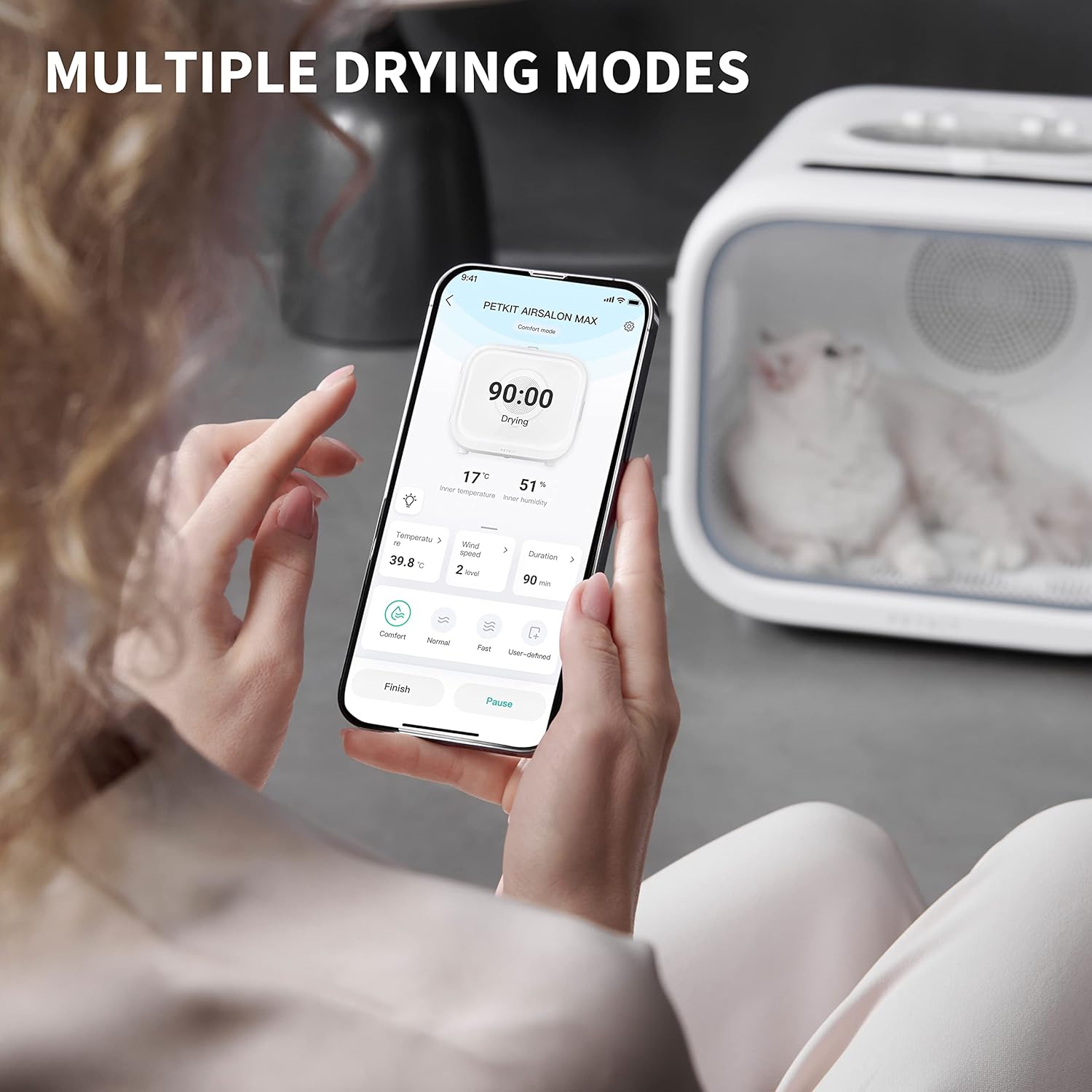 Detalle 2 de PETKIT Airsalon Max automatic pet hair dryer box with app control, 60L capacity