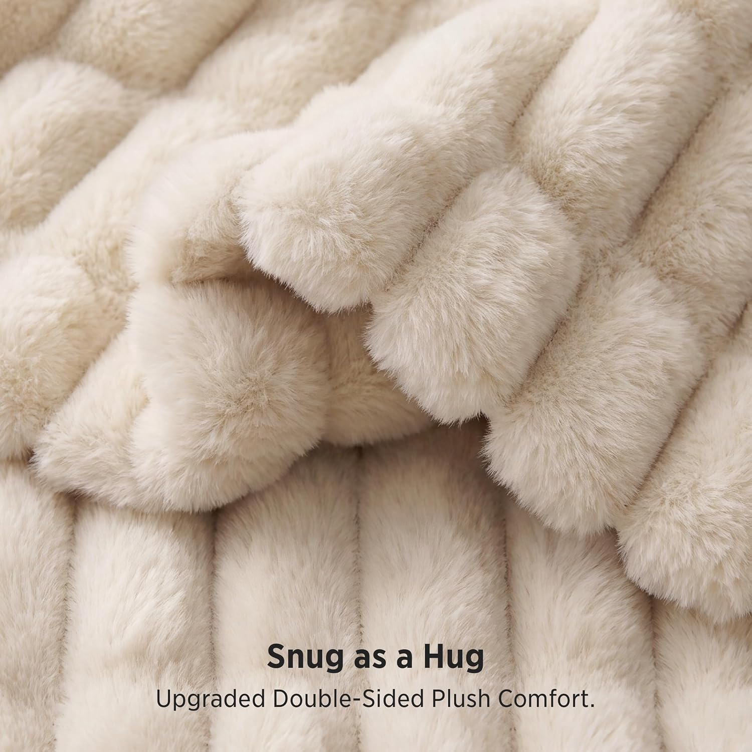 Thumbnail 3 de Bedsure XL Faux Fur Throw Blanket, 50" x 70", Light Beige, Double-Sided