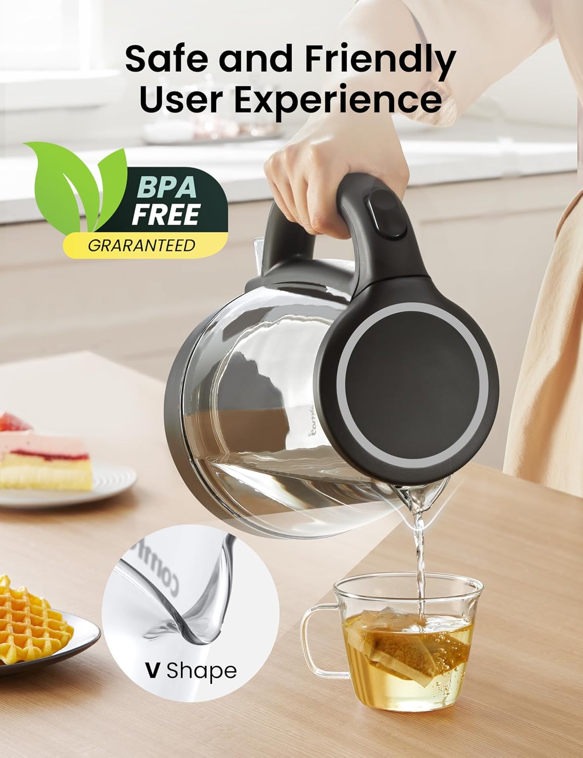 Detalle de COMFEE' 1.7L Electric Kettle with LED Indicator, 1500W, Glass Boiler — Fast Boil & BPA Free