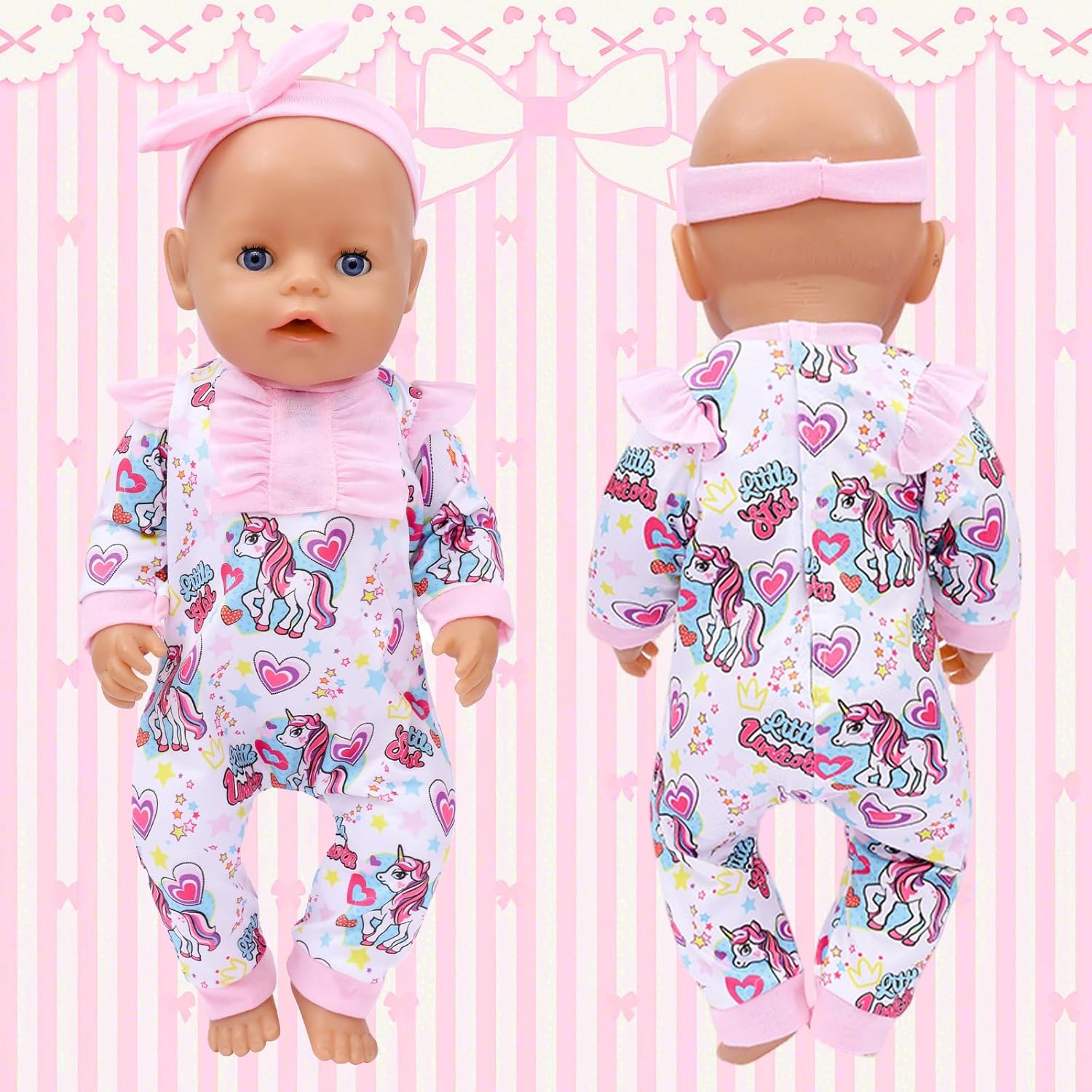Thumbnail 1 de Puppenkleidung 43 cm Newborn Baby Puppen-Set (Pyjama mit Schleife, Stirnband, Kleiderbügel & Socken) – für 35–43 cm Puppen