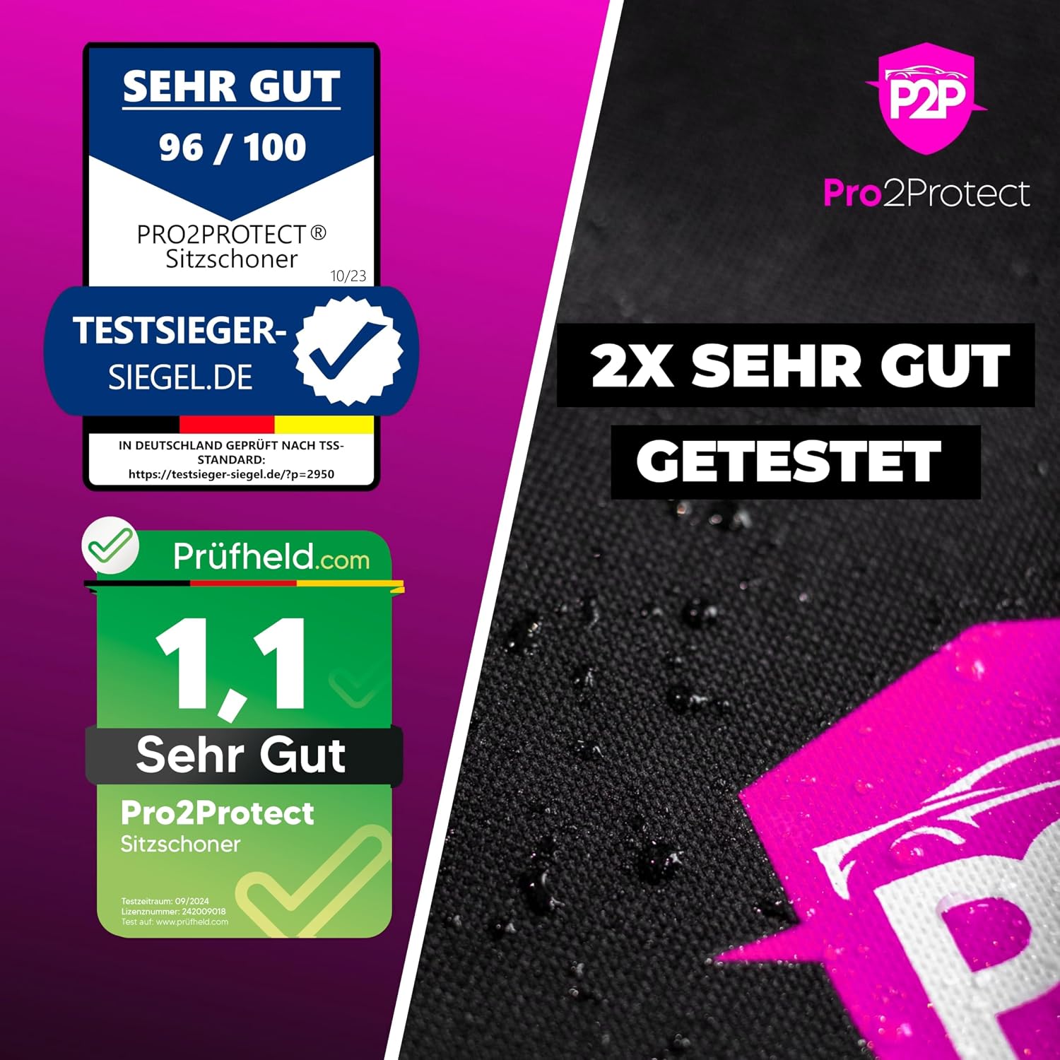 Detalle de Pro2Protect® 2x Autositzschoner Vorderseite – wasserdicht, hochwertig verarbeitet, ohne Seitenairbag