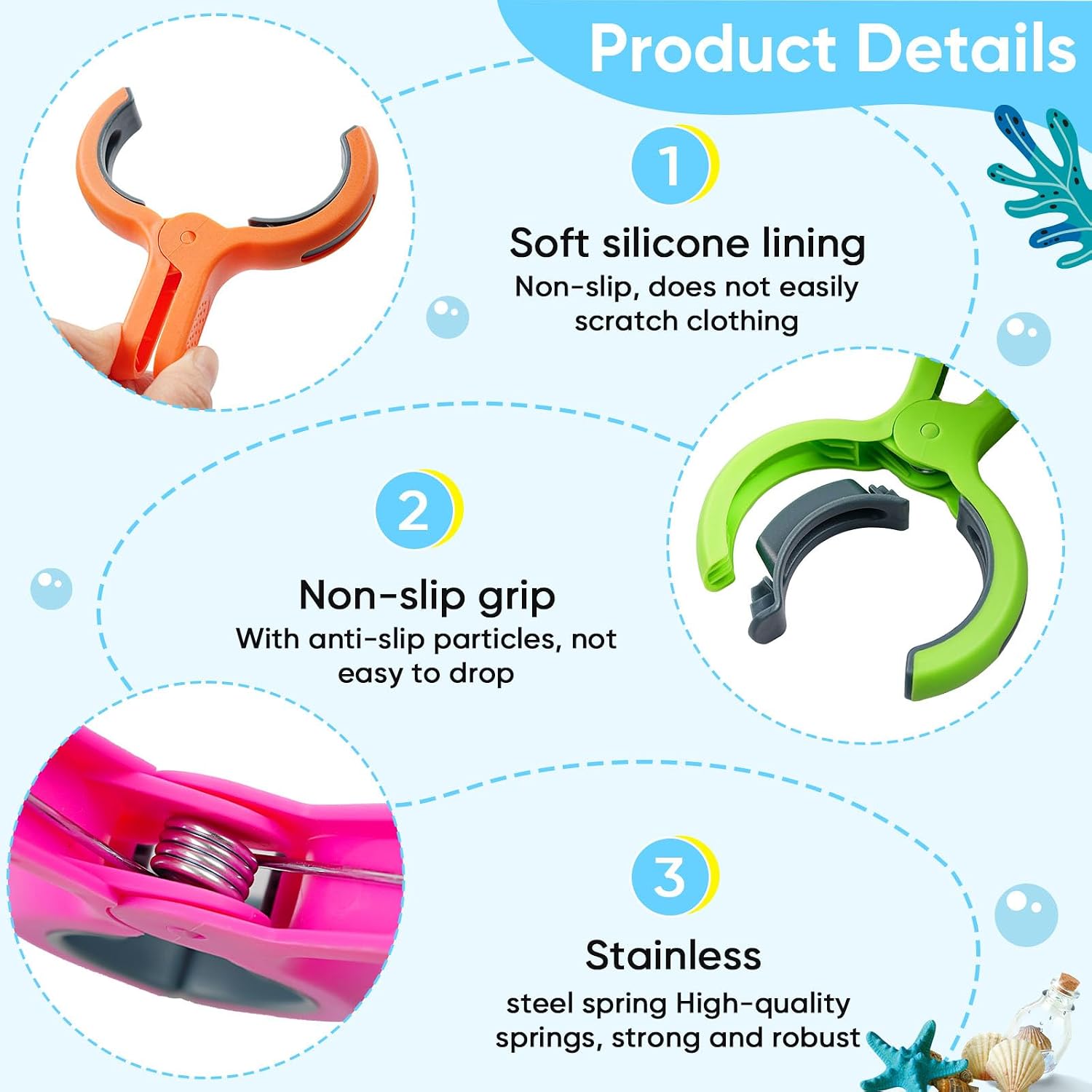 Detalle de 8 Pcs Large Beach Towel Clips for Sun Loungers – Extra Strong, Windproof & Bright