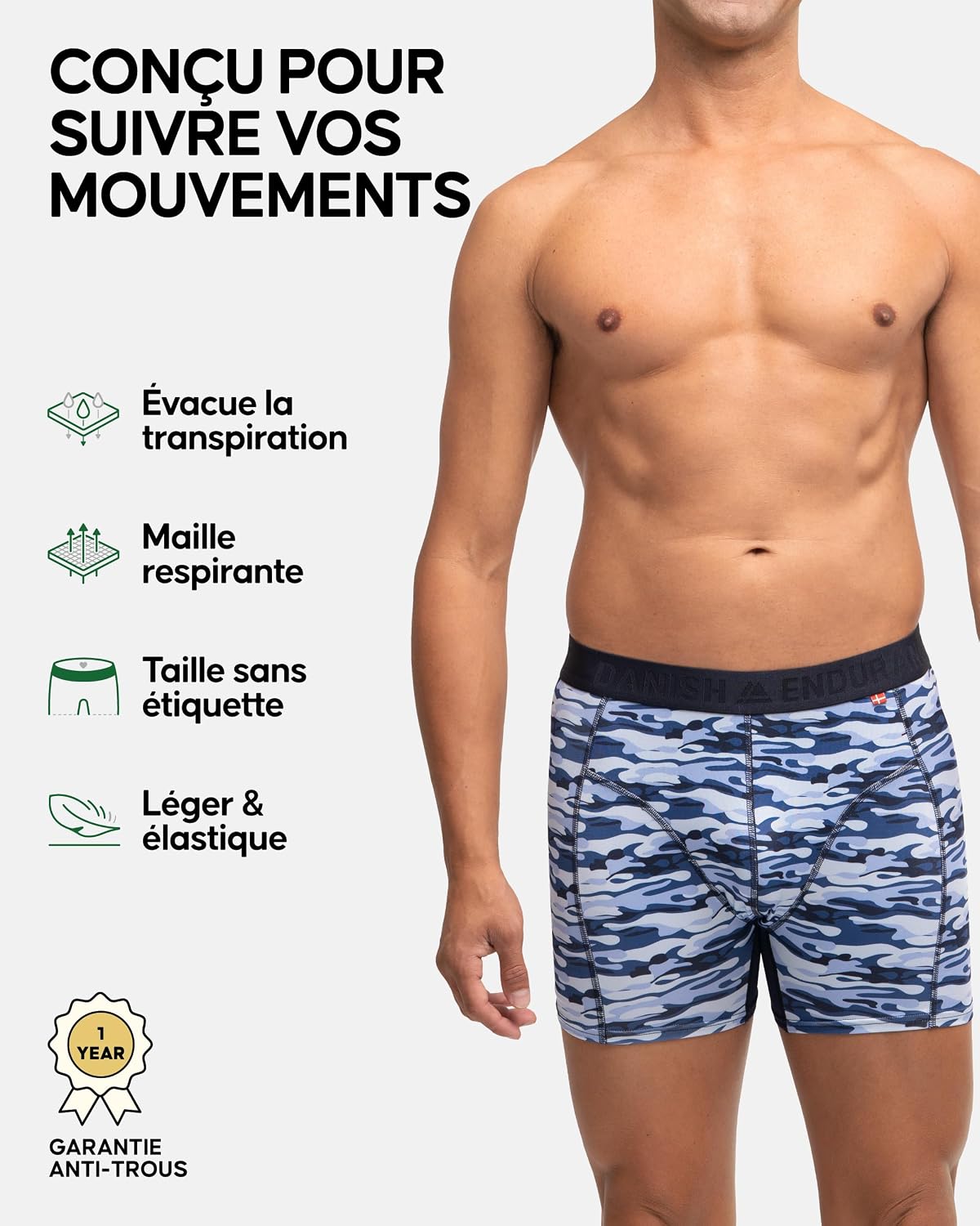 Detalle de DANISH ENDURANCE Boxers de course anti-frottements pour hommes (lot de 3) – pernerie normale ou longue