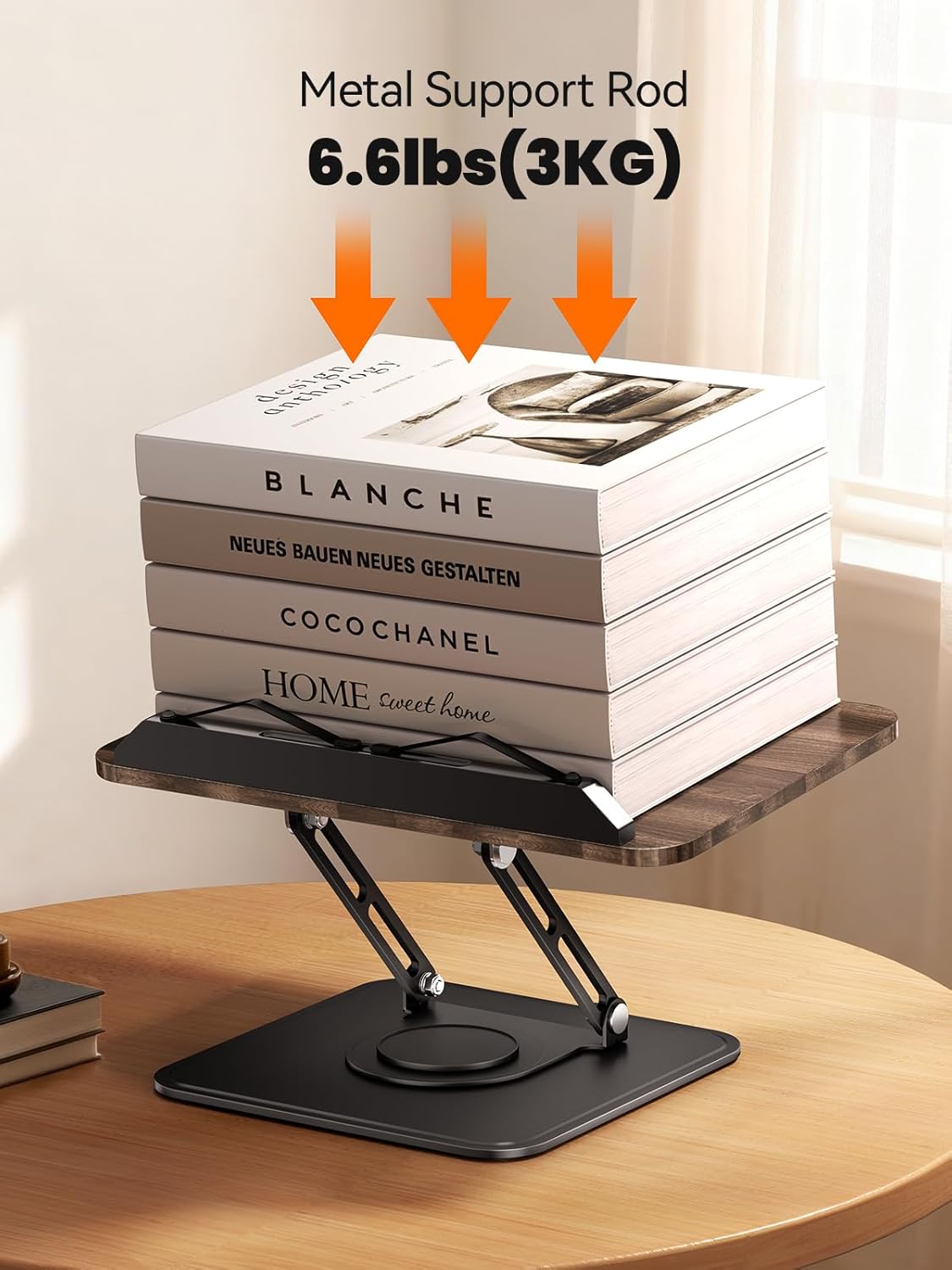 Detalle de Tounee Support de livre rotatif 360° ajustable et pliable avec pinces de protection – Noir
