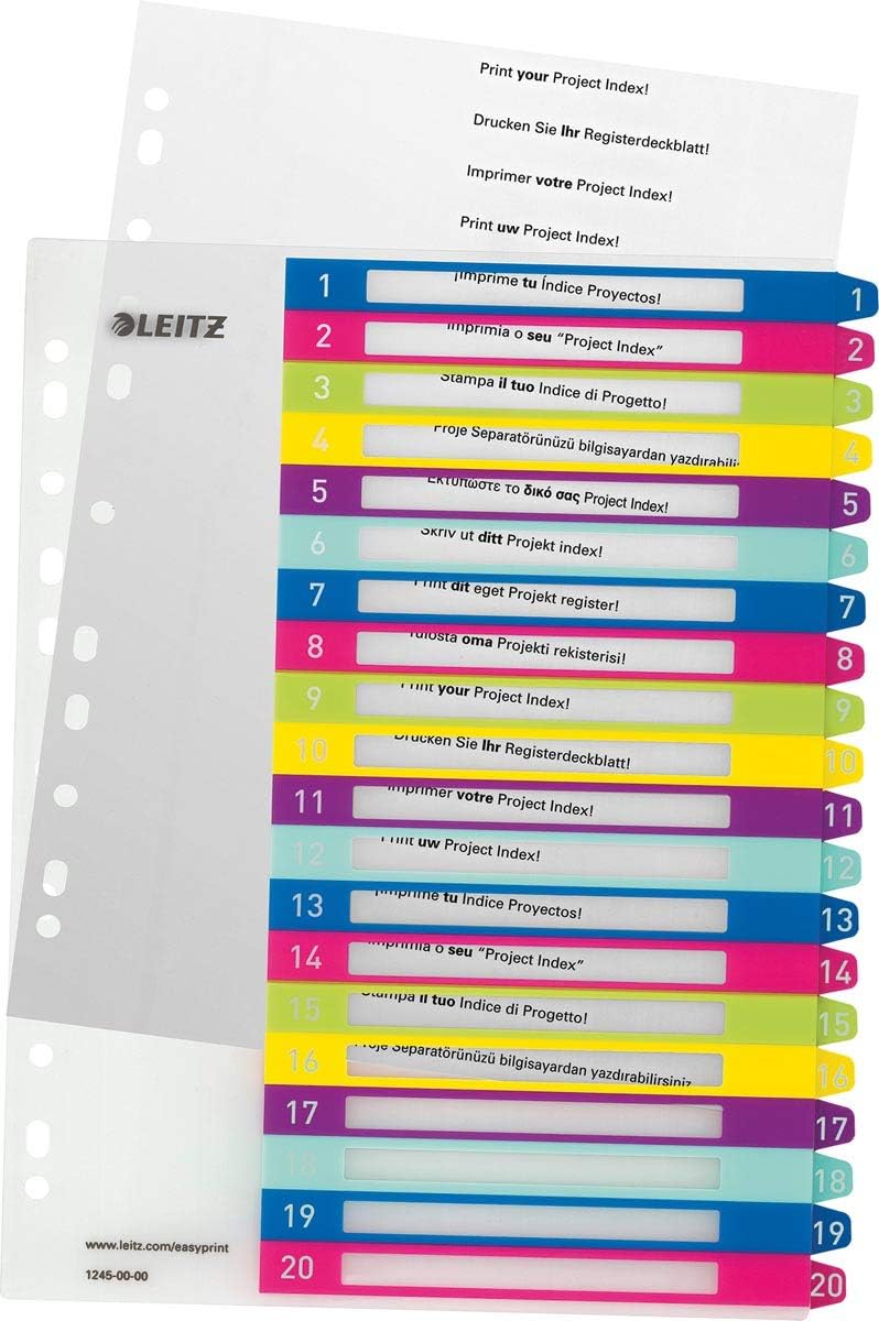 Detalle de Leitz Intercalaires WOW 1-10 A4 Extra-Large – Imprimables sur PC, Plastique Ultra-Résistant, Multicolore