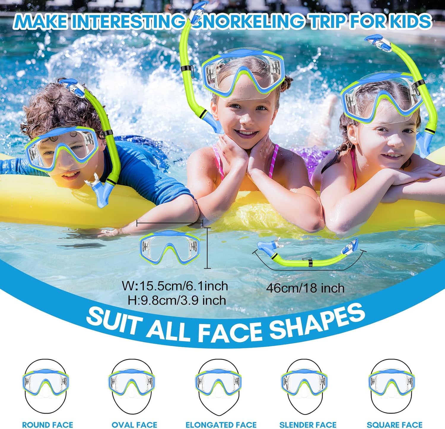 Detalle de HiiPeak Kids Snorkeling Gear: Tempered-Glass Mask with Nose Cover and Dry-Top Snorkel (Ages 5–15)