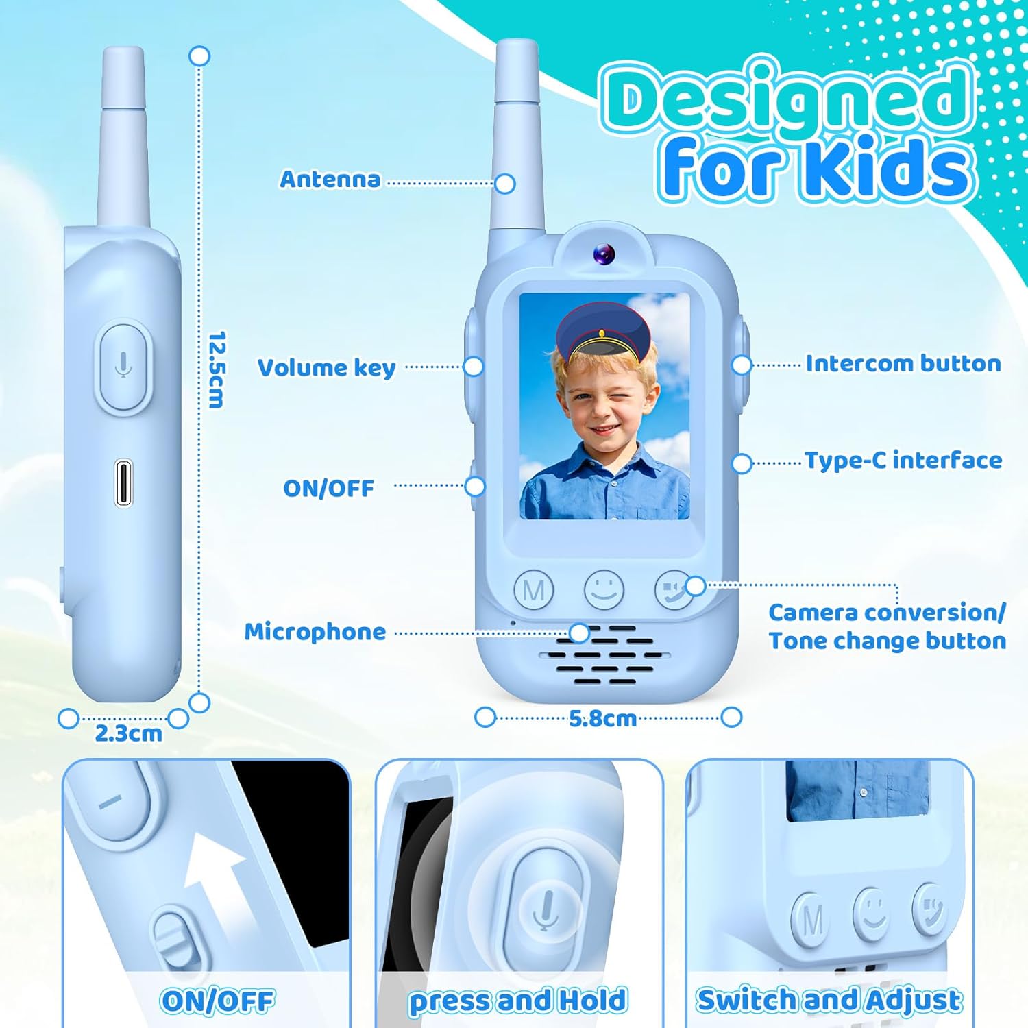 Detalle 1 de Wootoyz Video Walkie Talkies for Kids (Video, Push-to-talk) – Toddler Blue Green