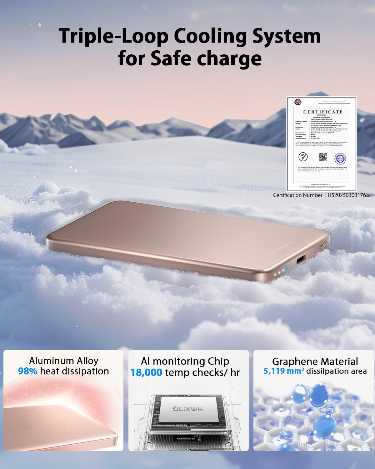 Detalle 2 de ULiXWH MagS-1 5000mAh Magnetic Power Bank, Slim Pink Aluminum