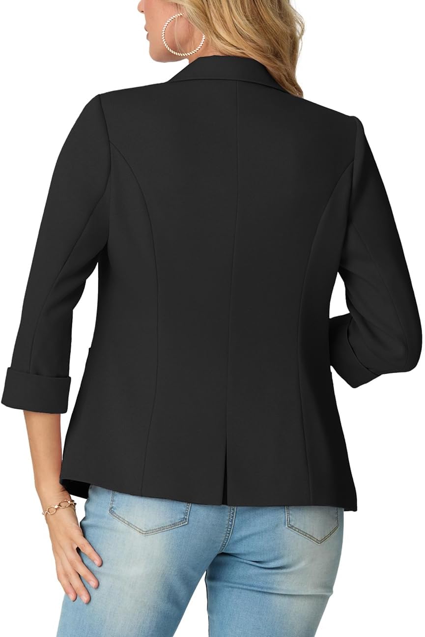 Detalle de GRECERELLE Women's 3/4-Sleeve Blazer with Padded Shoulders and Pockets