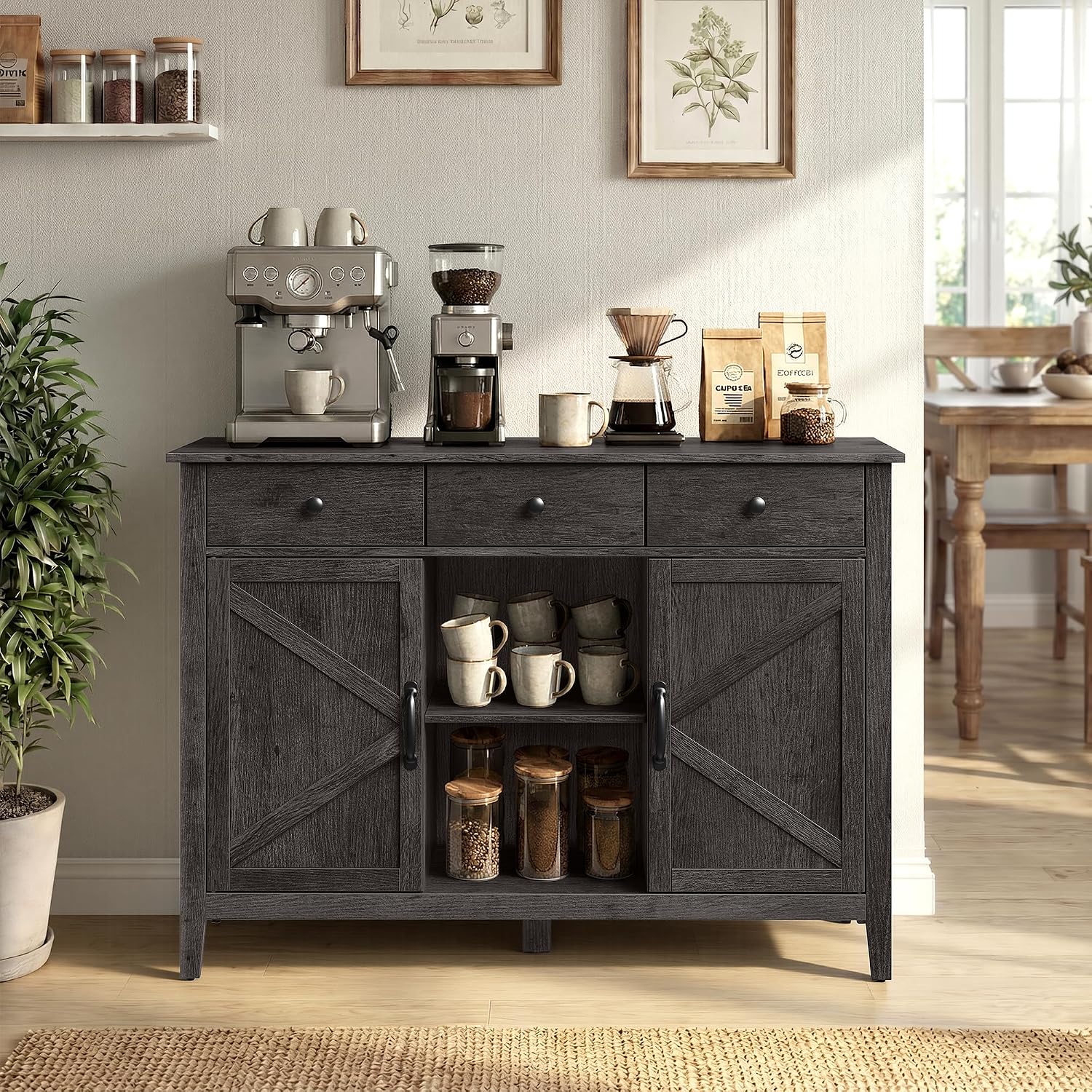 Detalle de VASAGLE Buffet Cabinet, Antique Charcoal