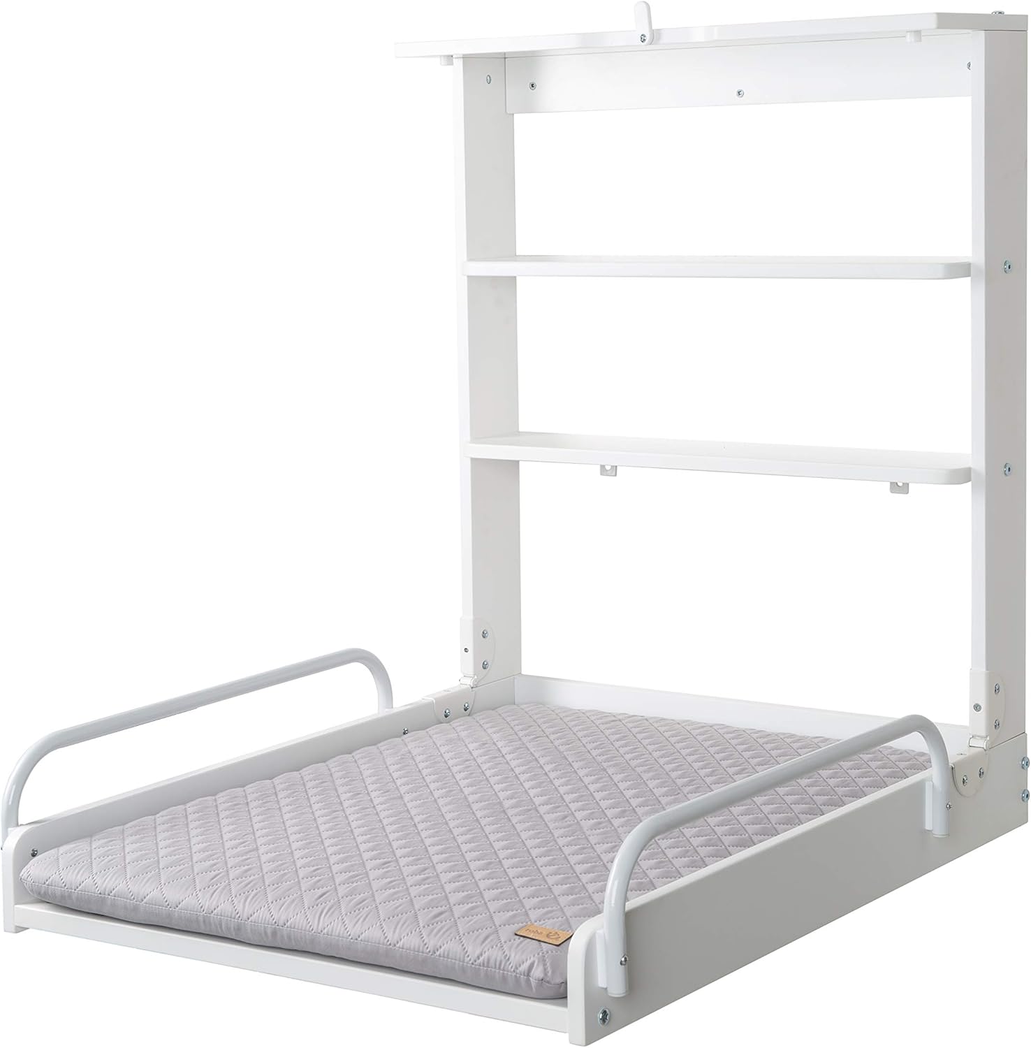 Roba Table à Langer Murale Rabattable + Matelas à Langer Imperméable – Style Gris Piqué, Bois Laqué Blanc