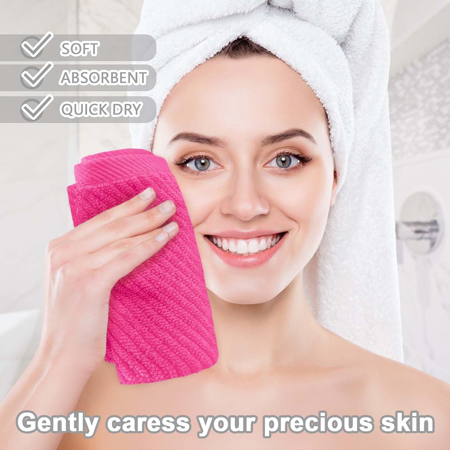 Detalle 2 de VOOVA & MOVAS Hot Pink Washcloths (6PC, 13"x13") – 100% Cotton, Lightweight & Absorbent