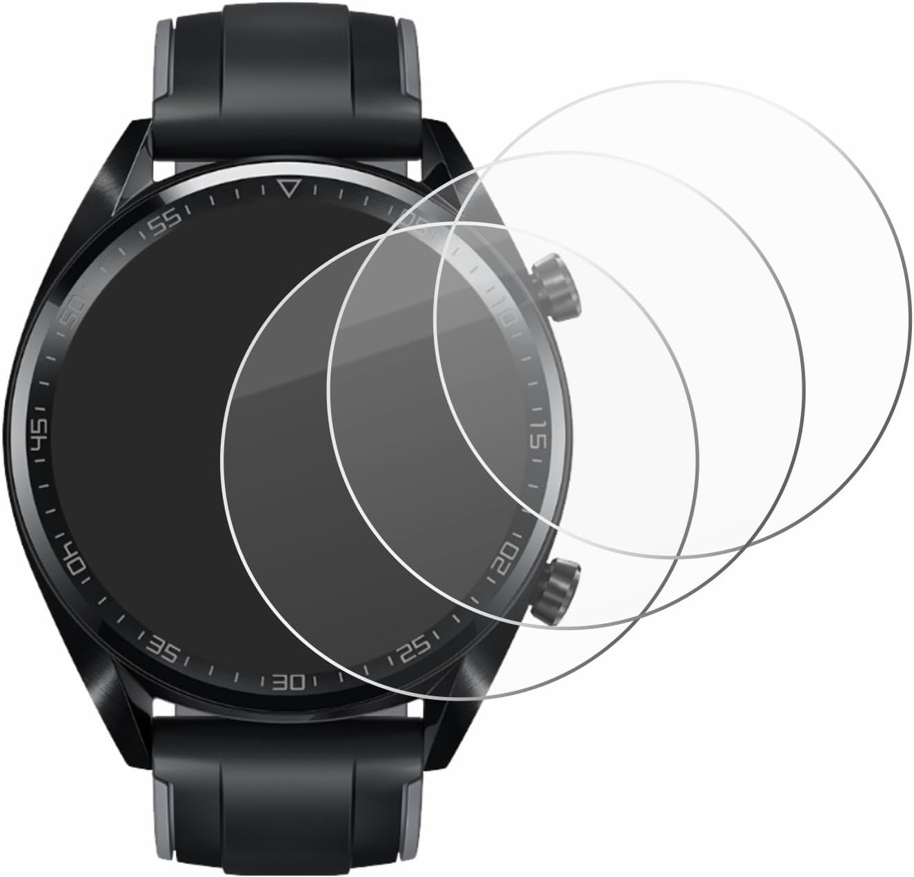 Detalle 2 de savvies Pellicola Vetro Temperato per Huawei Watch GT/GT Active (3 Pezzi) – Protezione, Schermo Ultra-Chiaro e Anti-Impronte