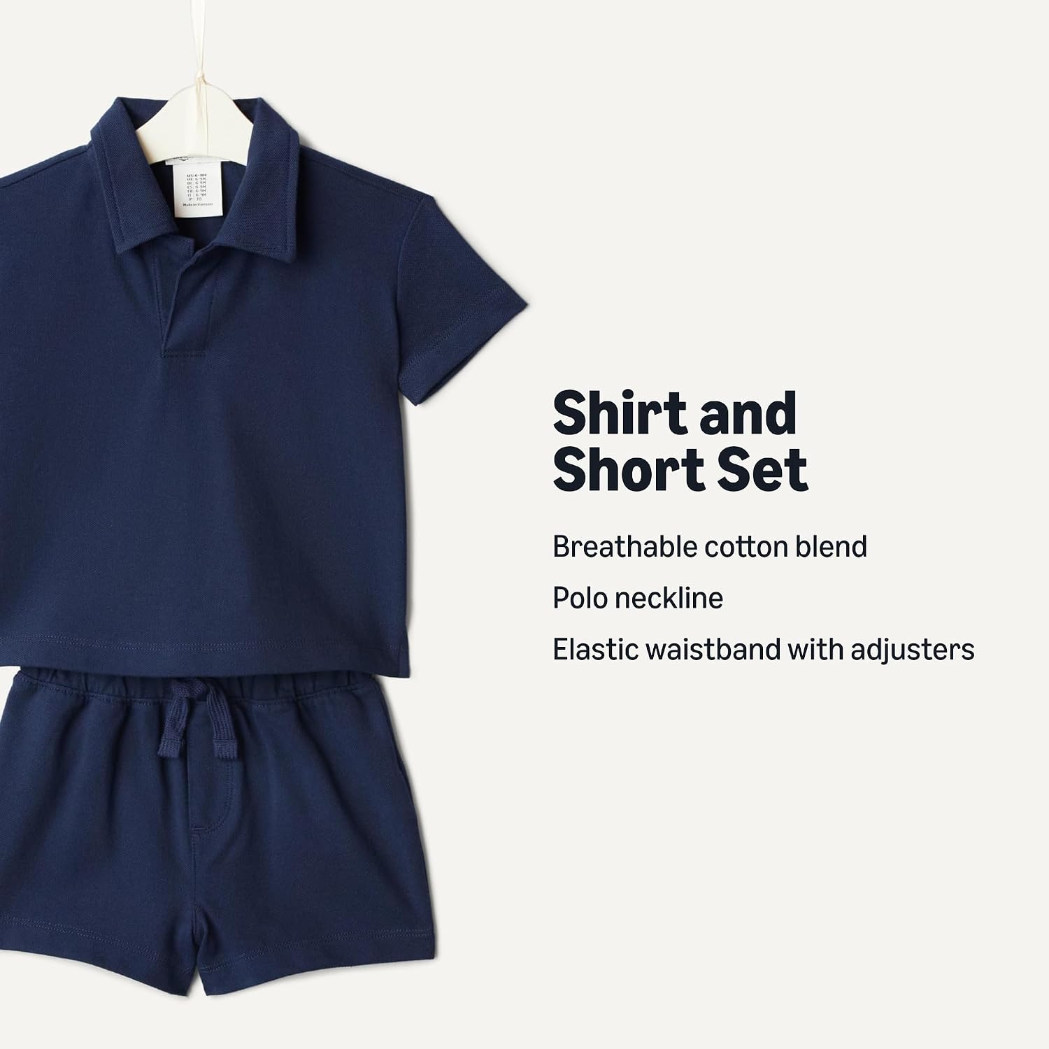 Detalle de Amazon Essentials x Sofia Grainge Toddlers & Baby Boys' Cotton Pique Short-Sleeve Shirt & Shorts Play Set