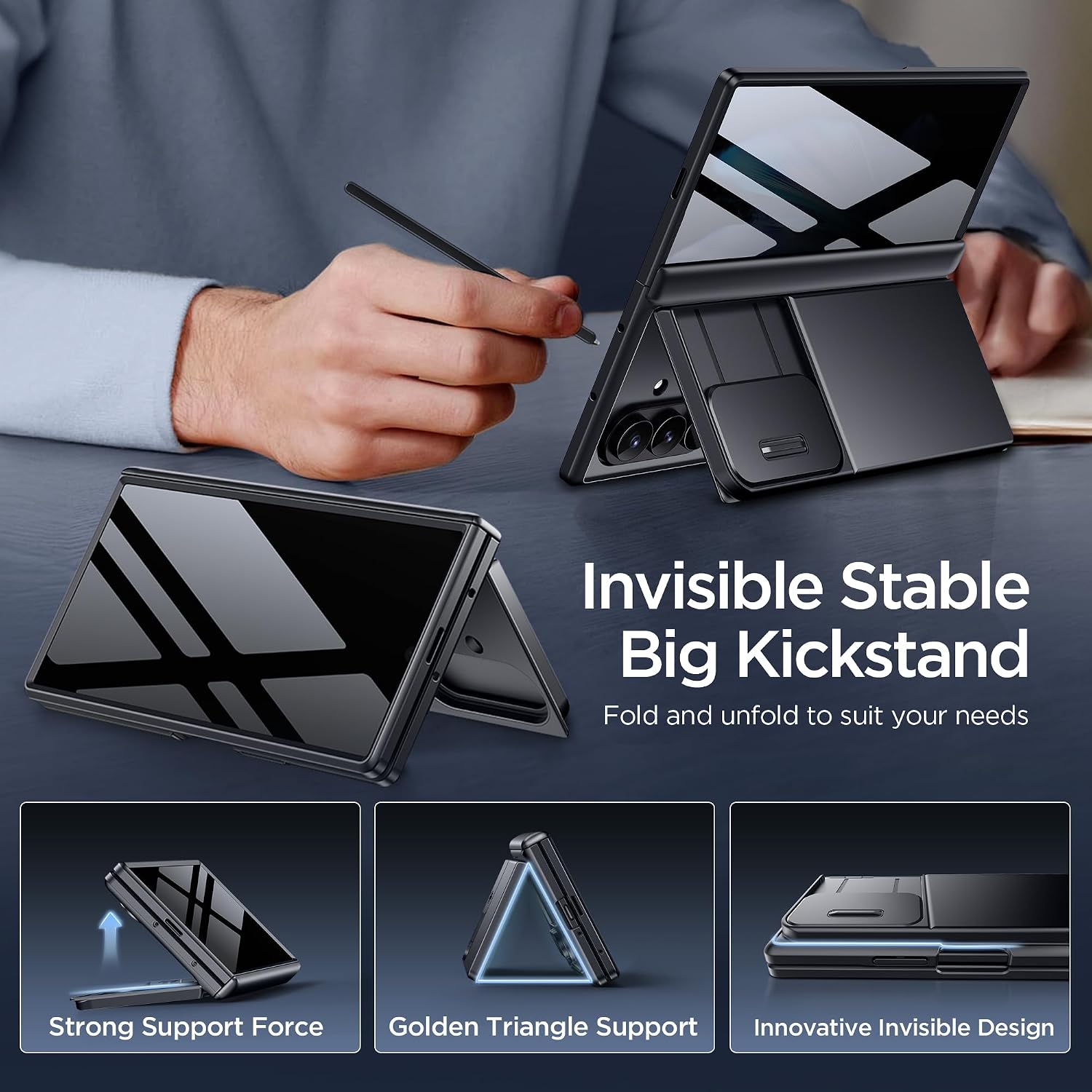 Detalle 2 de TONGATE TON-ZFold8WalletBigStand-Black Case for Galaxy Z Fold 8 Ultra, Card Slot & Stand