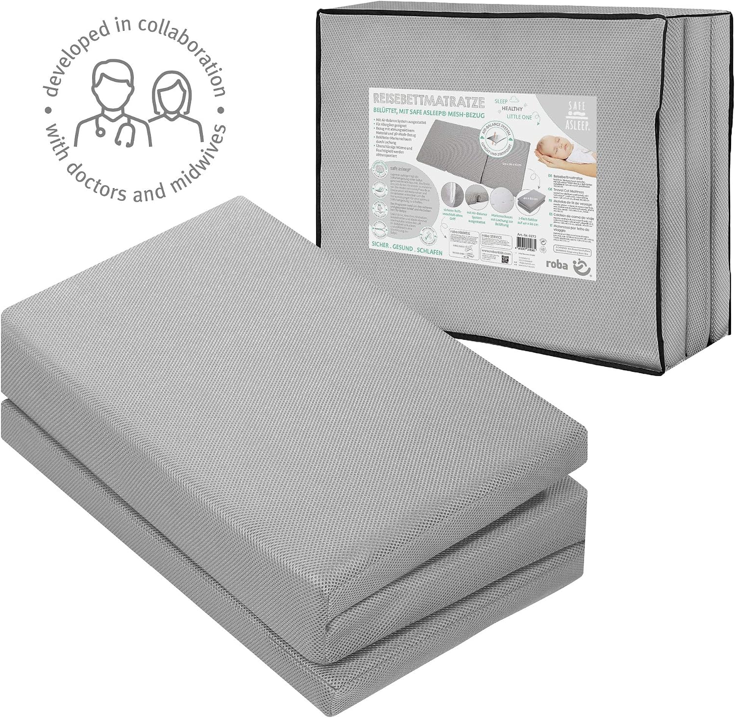 Detalle de roba 0272 reisbedmatras voor baby’s, opvouwbaar en ventilerend, 60 x 120 cm