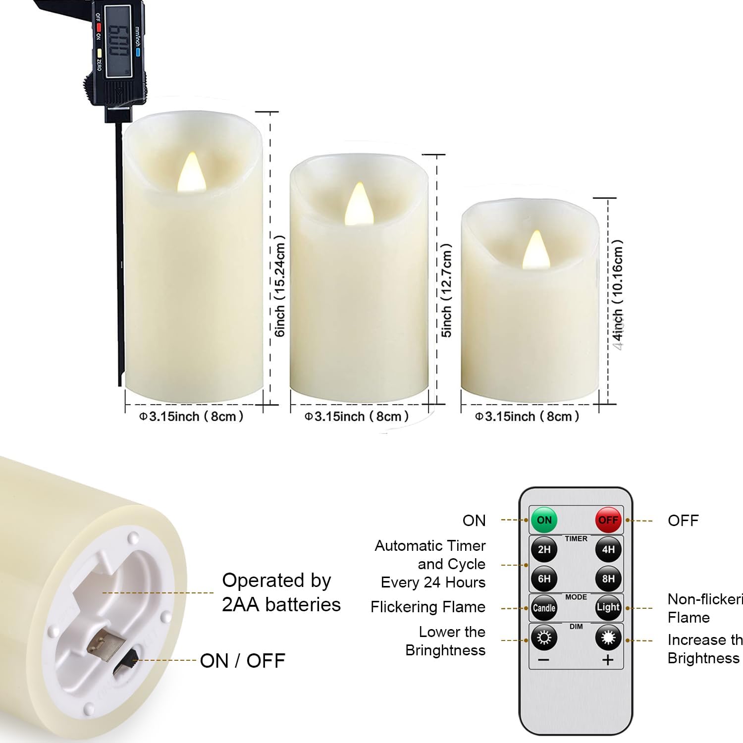 Thumbnail 4 de Biyanuo LED Candles 3‑Pack 4/5/6