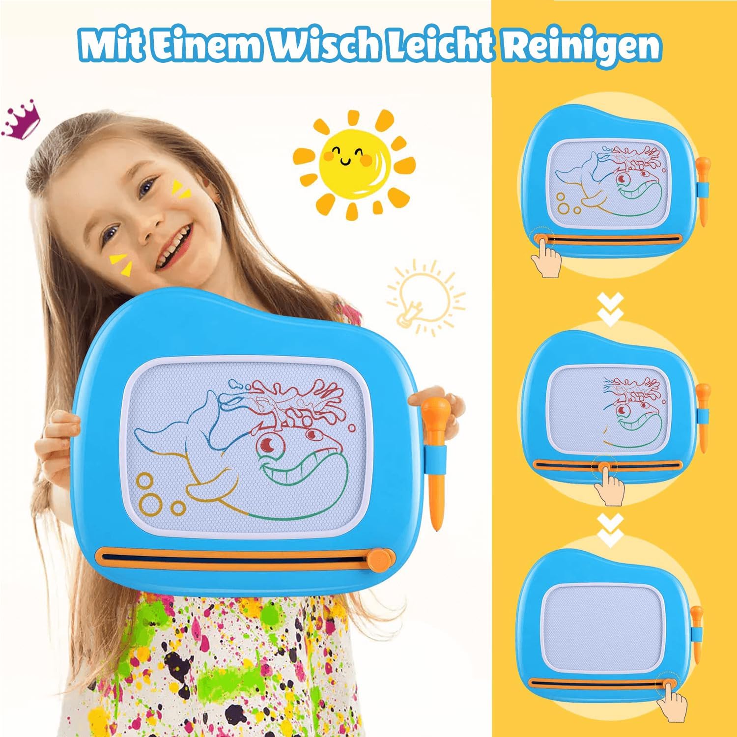 Detalle de Smasiagon magnetische Maltafel „Zaubertafel“ – löschbares Magnet-Zeichenbrett für Kinder (ab 1–3 Jahren), Marineblau