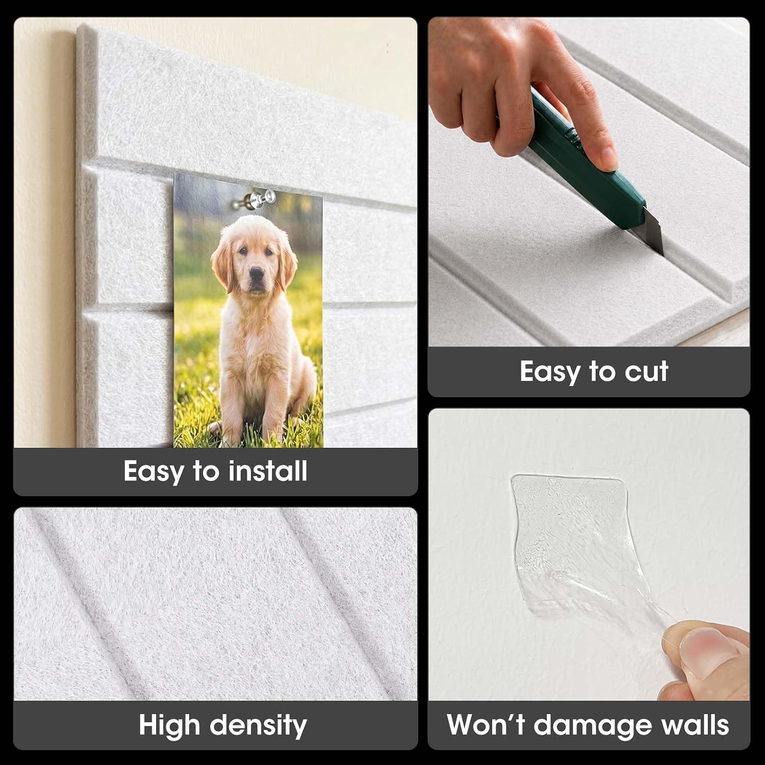 Thumbnail 5 de MQAAUP 18-Pack White Felt Wall Tiles for Notes, Photos and Acoustic Treatment