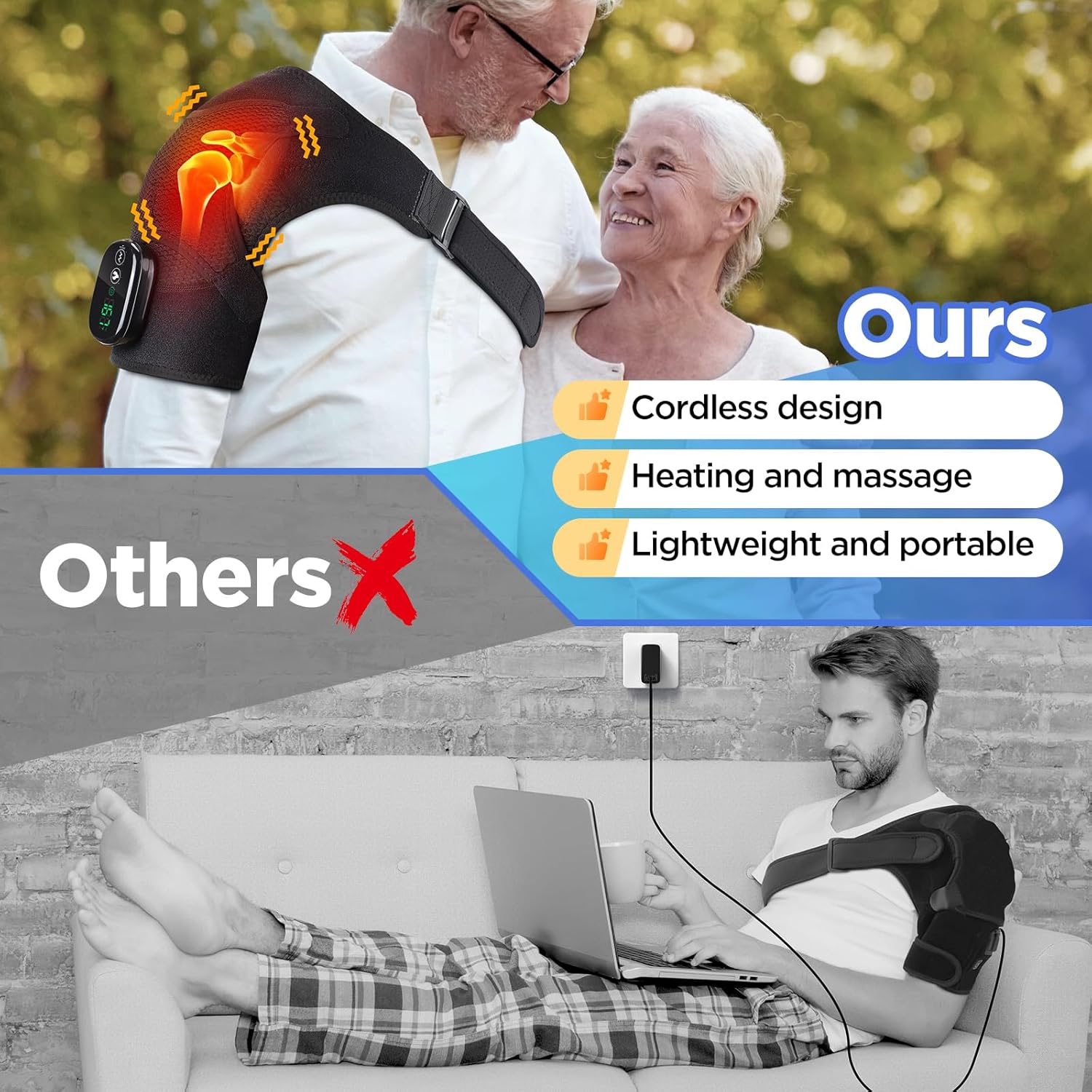 Detalle de Cordless Shoulder Heating Pad and Massager, 5000mAh Battery