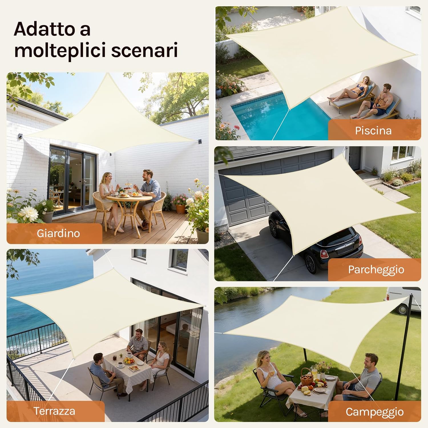 Thumbnail 3 de WOLTU Vela ombreggiante 3x5 m in HDPE 180 g/m² traspirante anti-UV beige