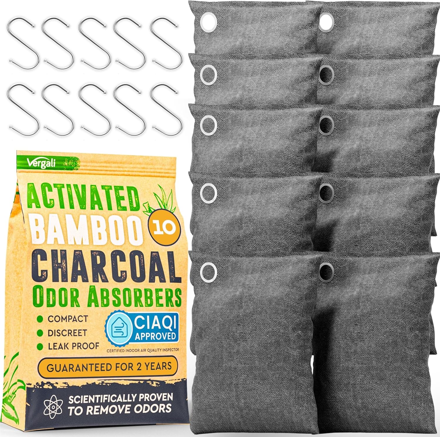 Activated Charcoal Odor Absorber for Strong Odors (10 Bags) - Bamboo Charcoal Air Purifier, Car, Closet, Shoes