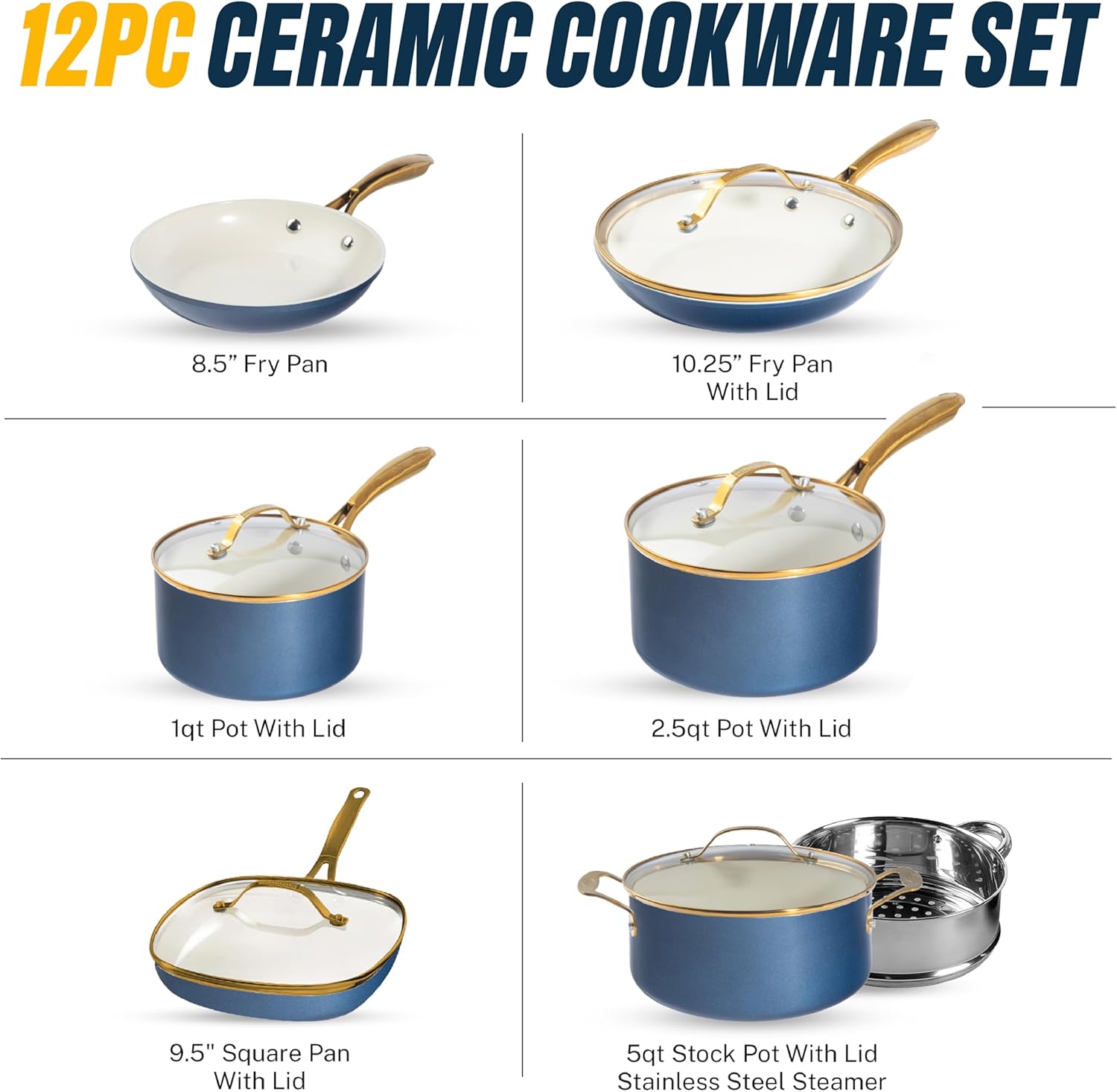 Detalle 2 de Gotham Steel Gold Collection 12-Piece Nonstick Ceramic Cookware Set