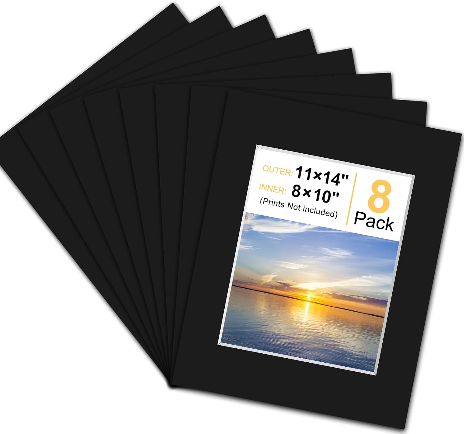 Detalle de Phinus 16XKDP0002 Picture Frame Mats, 11 x 14 to 8 x 10, Black, 7-Pack